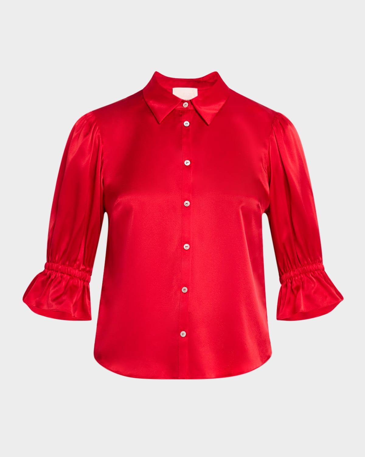 Womens Fiona Silk Puff-Sleeve Blouse Product Image