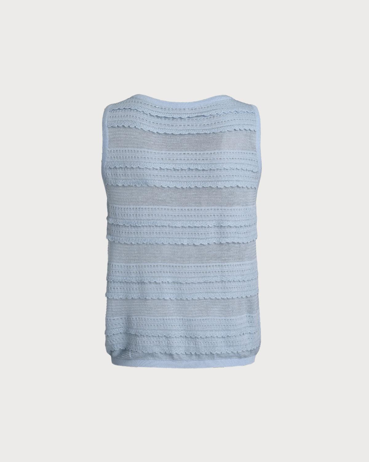 Blue Scoop Neck Crochet Tank Top Product Image