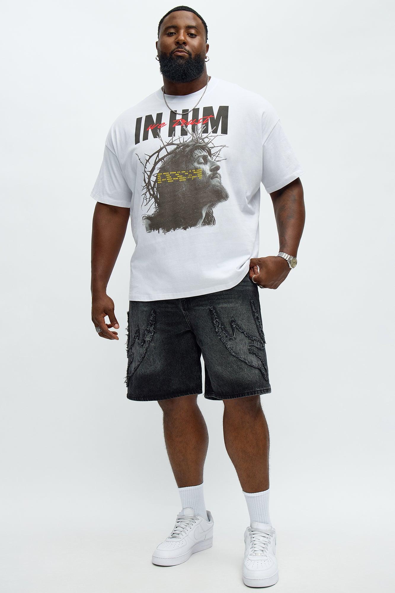 Relaxed Rugged Fray Denim Shorts - Black Wash Product Image