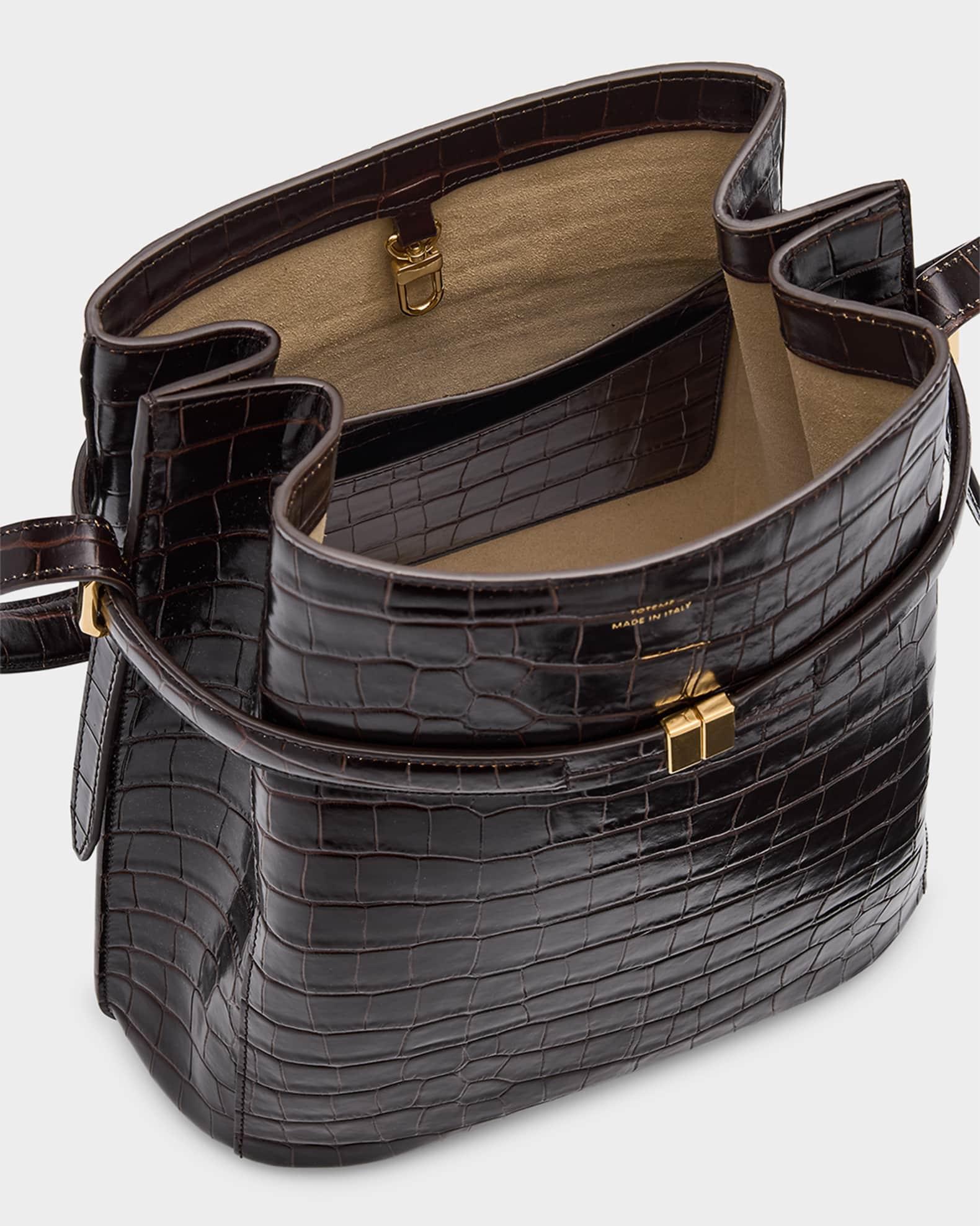 Belted Croc-Embossed Leather Bucket Bag Product Image