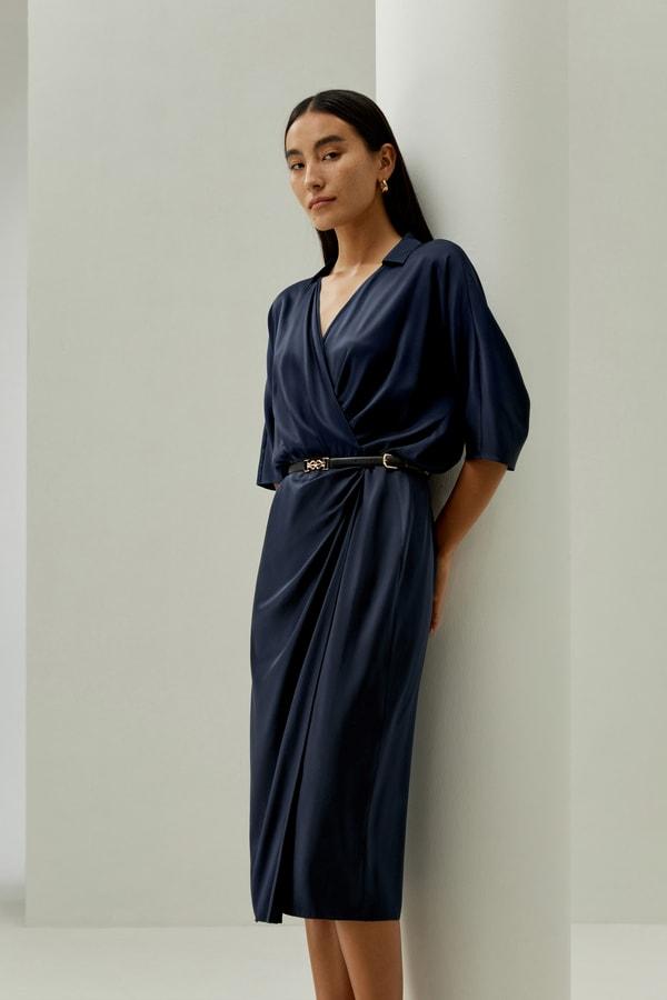 Elegant Mid-Sleeve Wrap Dress Product Image