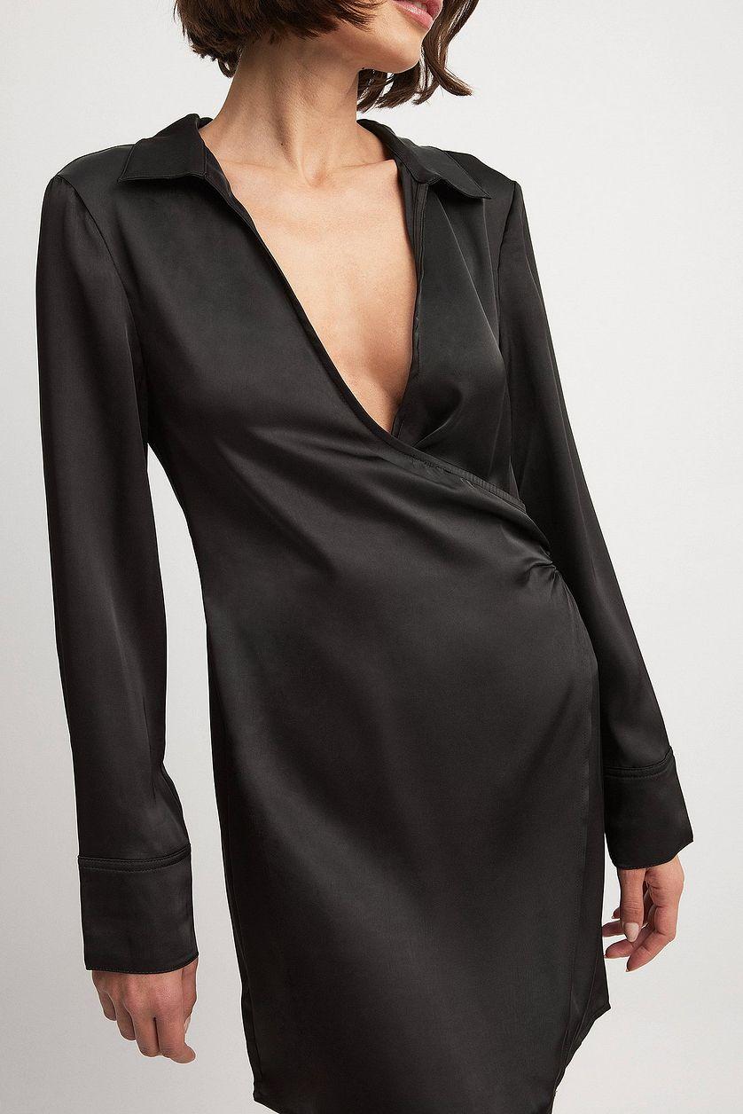 Wrap Satin Mini Shirt Dress Product Image