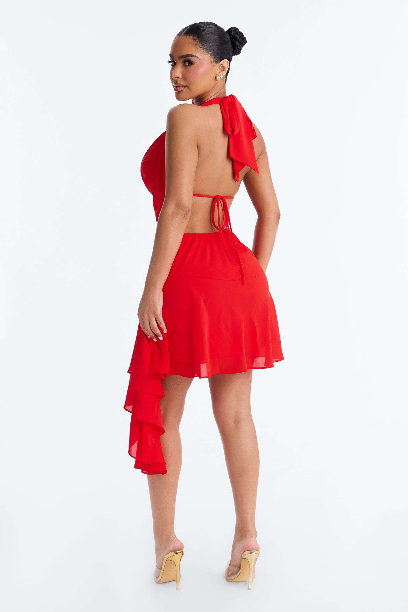 Bay Breeze Halter Chiffon Mini Dress - Orange Female Product Image