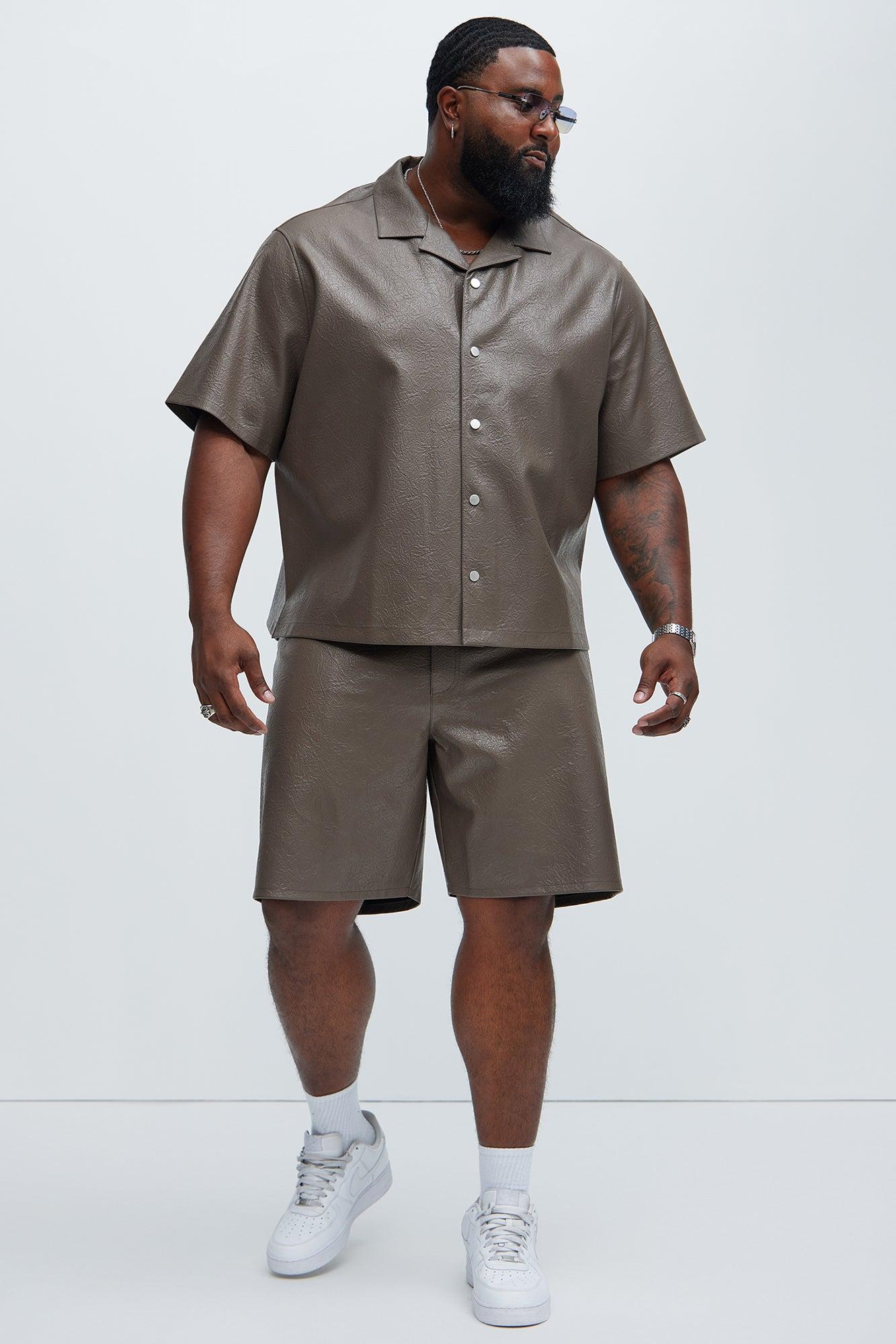 Riker Faux Leather Shorts - Brown Product Image