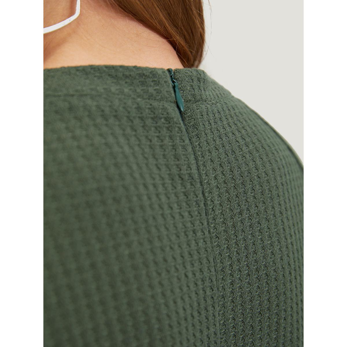 Plus Size ArmyGreen Plain Waffle Knit Pocket Button Detail Notched Jumpsuit Women Casual Short sleeve Notched collar Dailywear Loose Jumpsuits BloomChic 28/5X Product Image