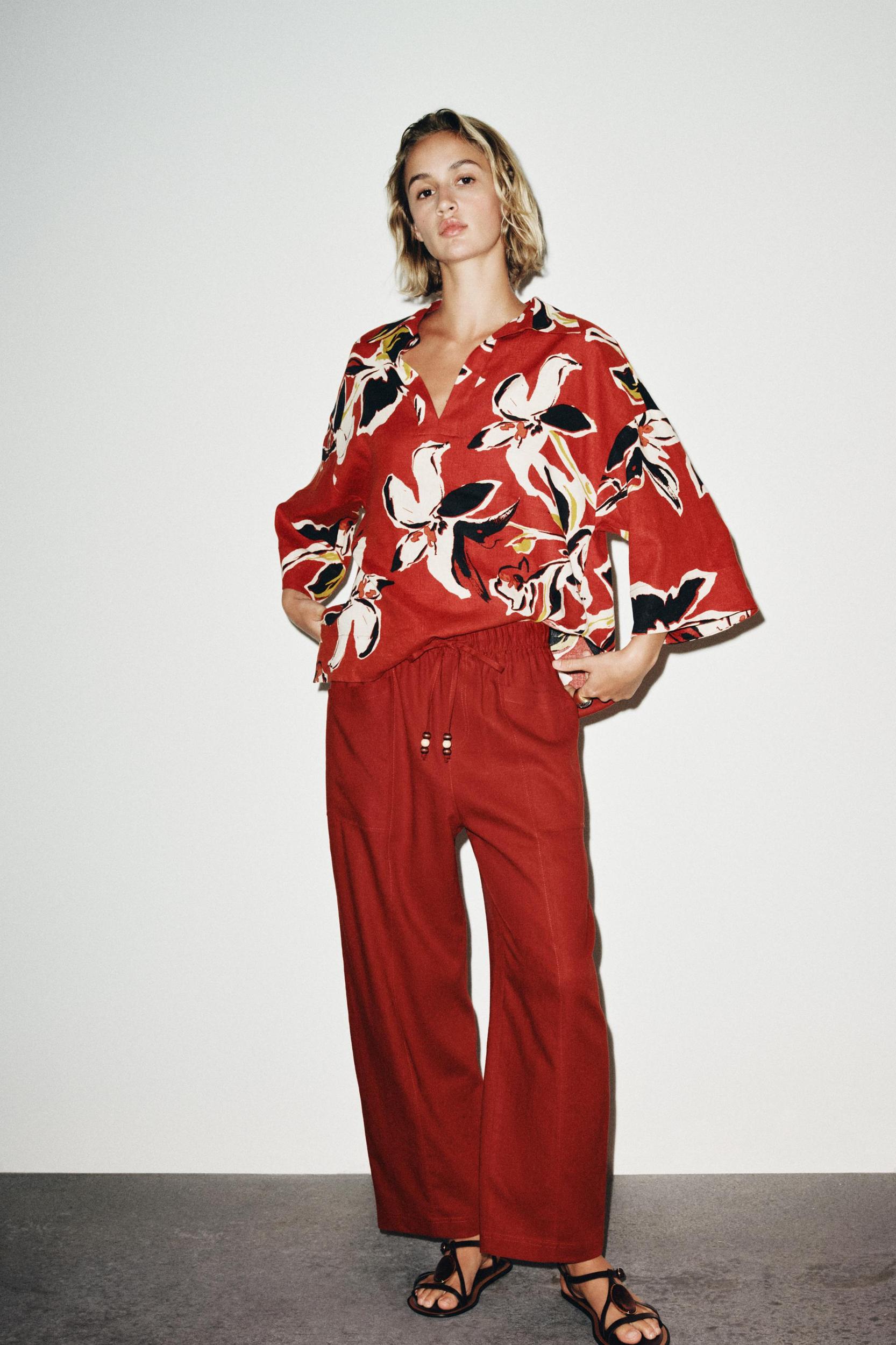 LINEN BEADED DRAWSTRING PANTS Product Image