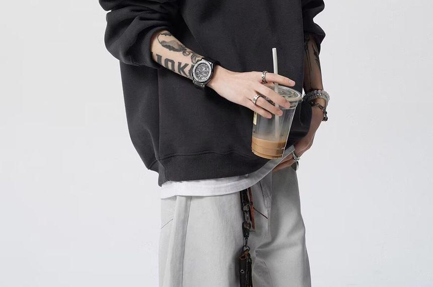 Henley Letter Embroidered Sweatshirt Product Image