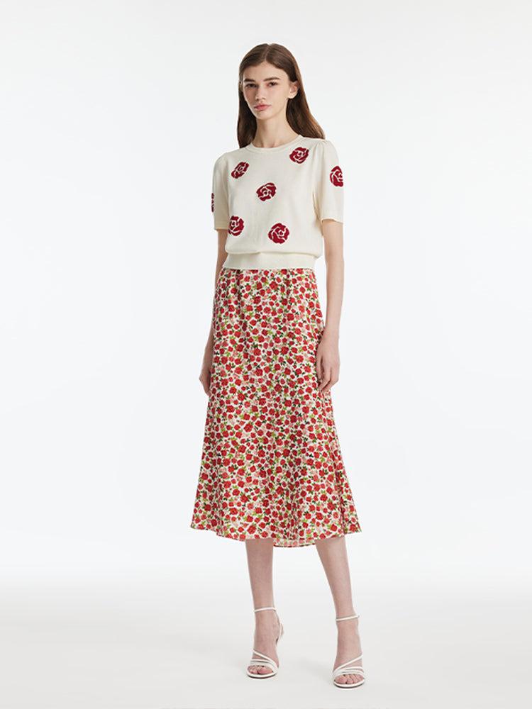 Tencel Rose Jacquard Women Knit Top Product Image