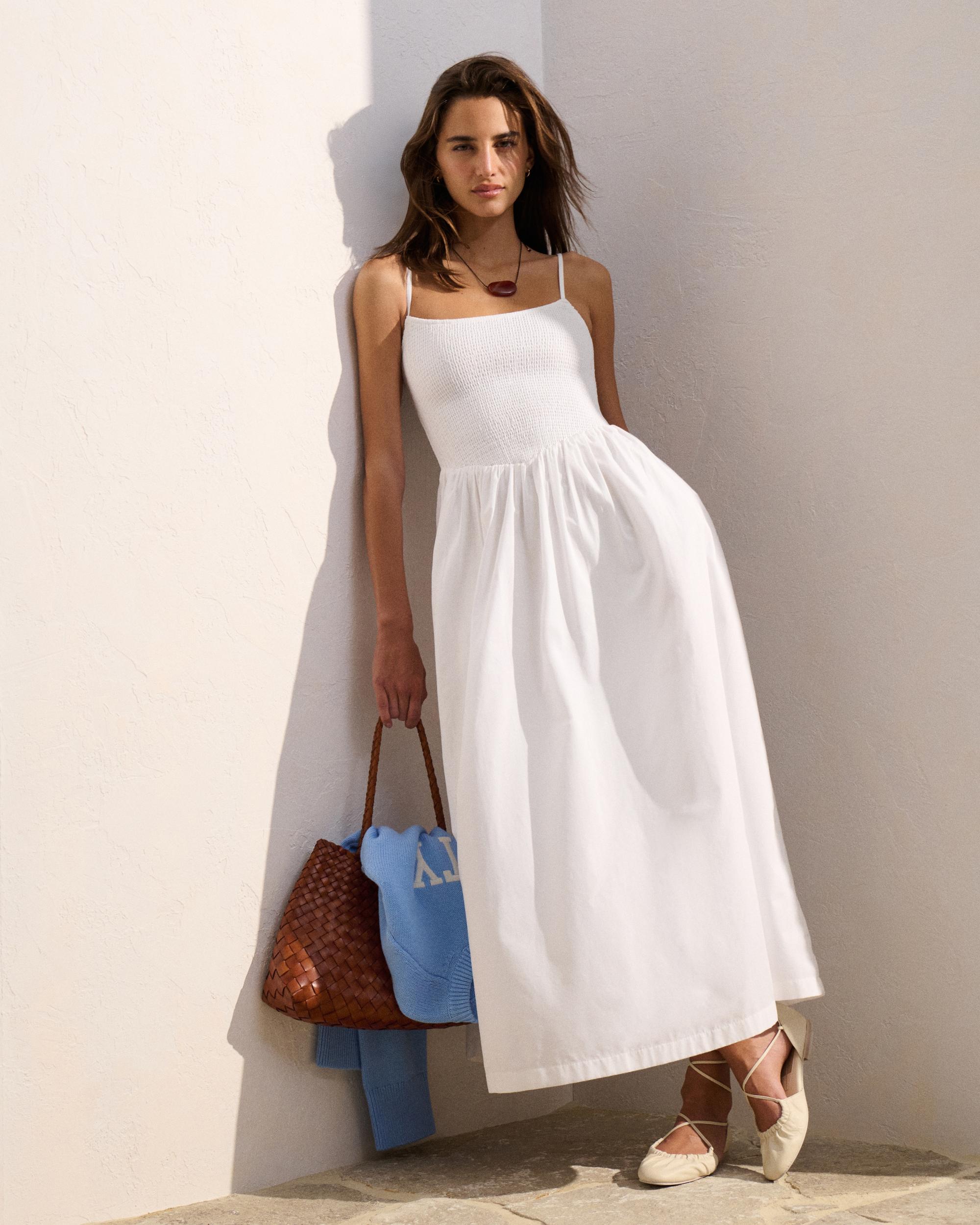 Dipped-Waist Smocked Midi Dress Product Image