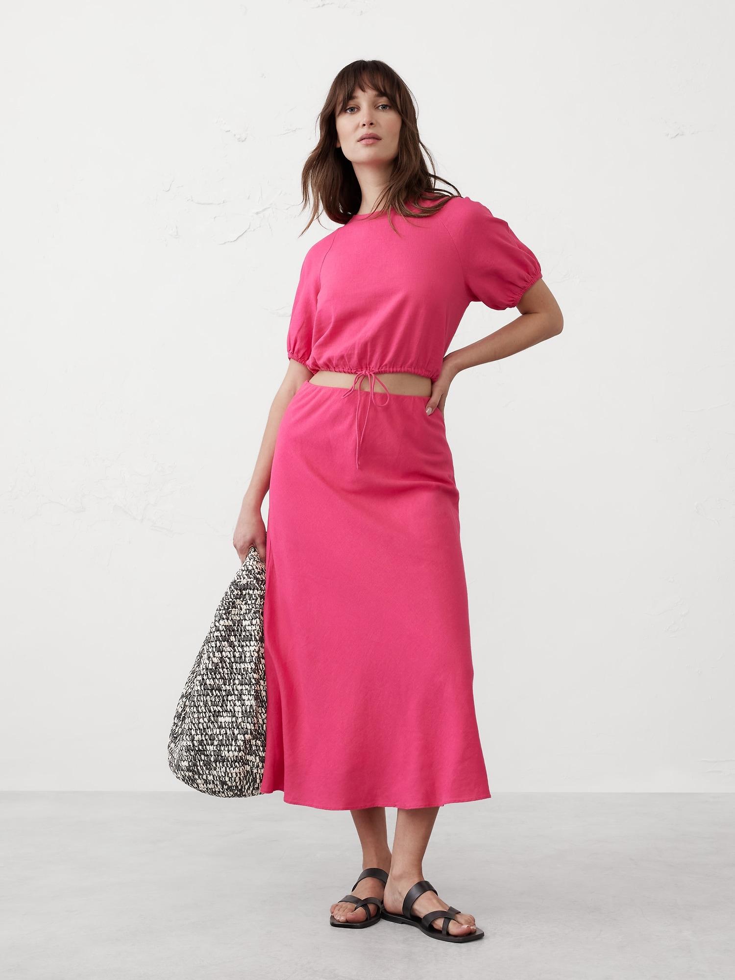 Linen-Blend Midi Slip Skirt Product Image