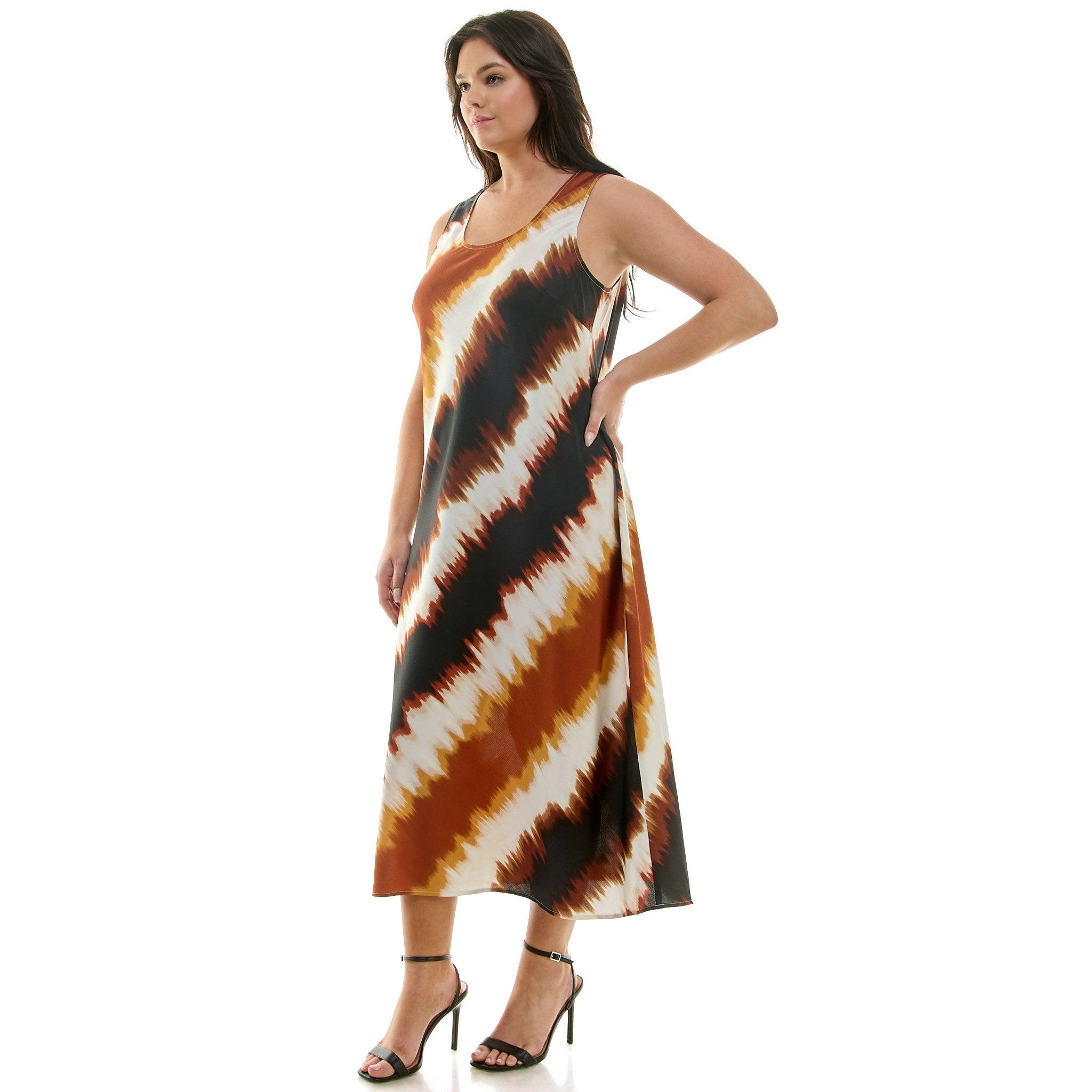 Diagonal Print Sleeveless Midi Dress - Plus Product Image