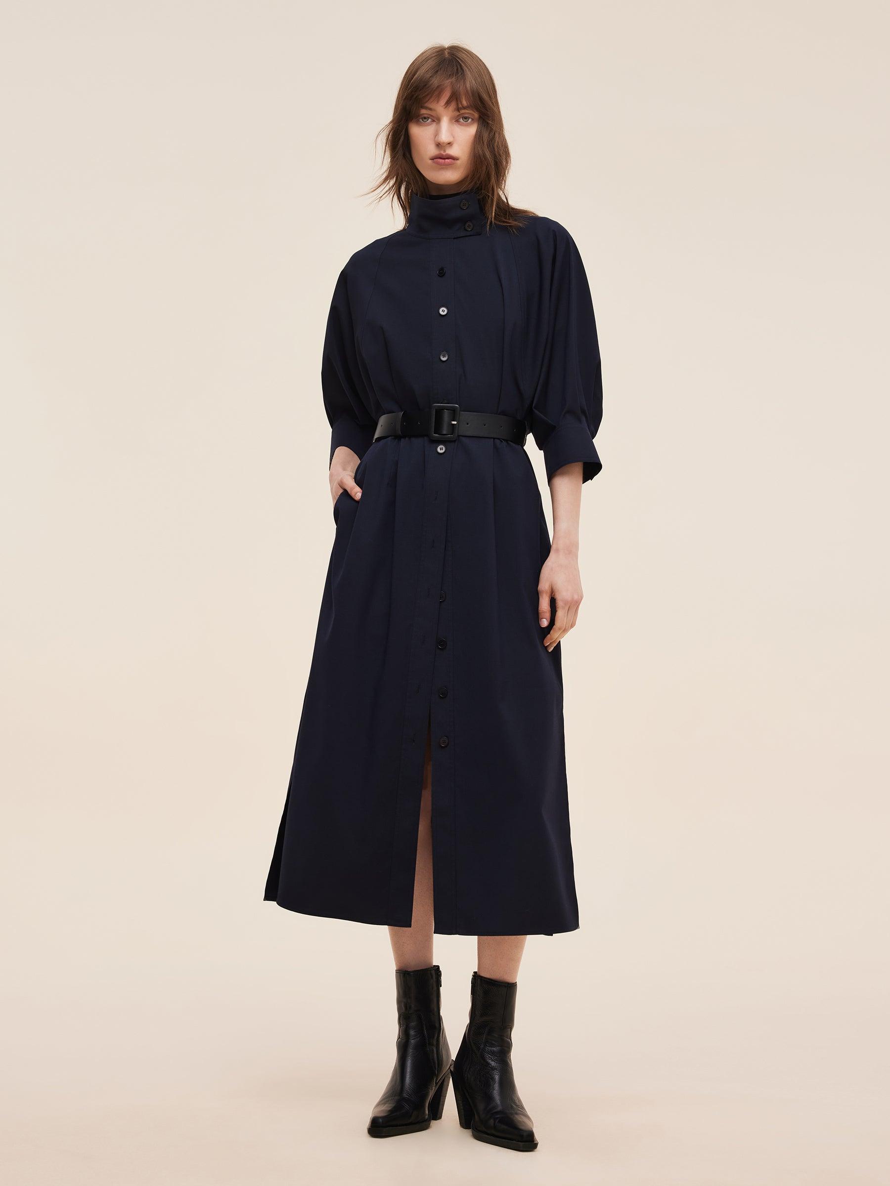 Adjustable Collar Women Trench Coat With Leather Belt Product Image