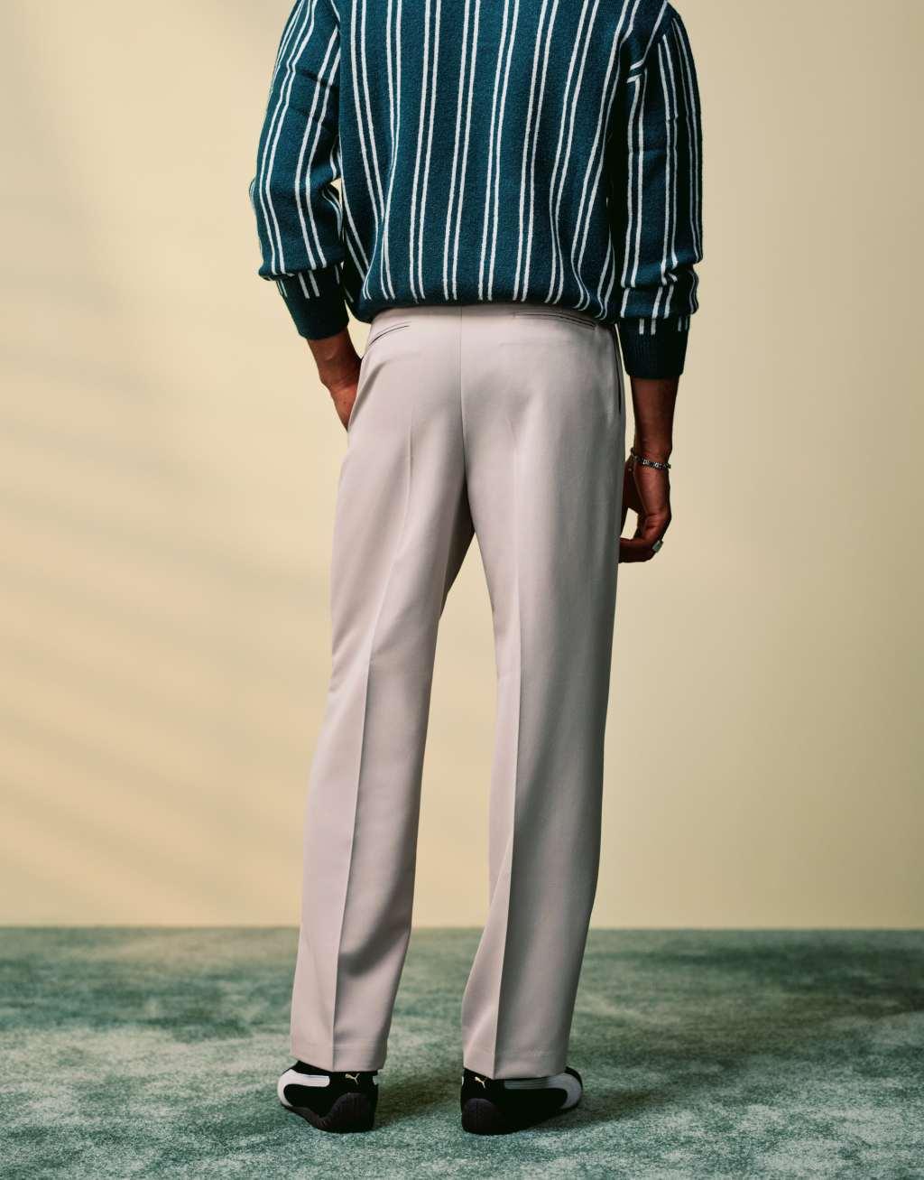 ASOS DESIGN smart wide leg pants with double pleats in stone | ASOS Product Image