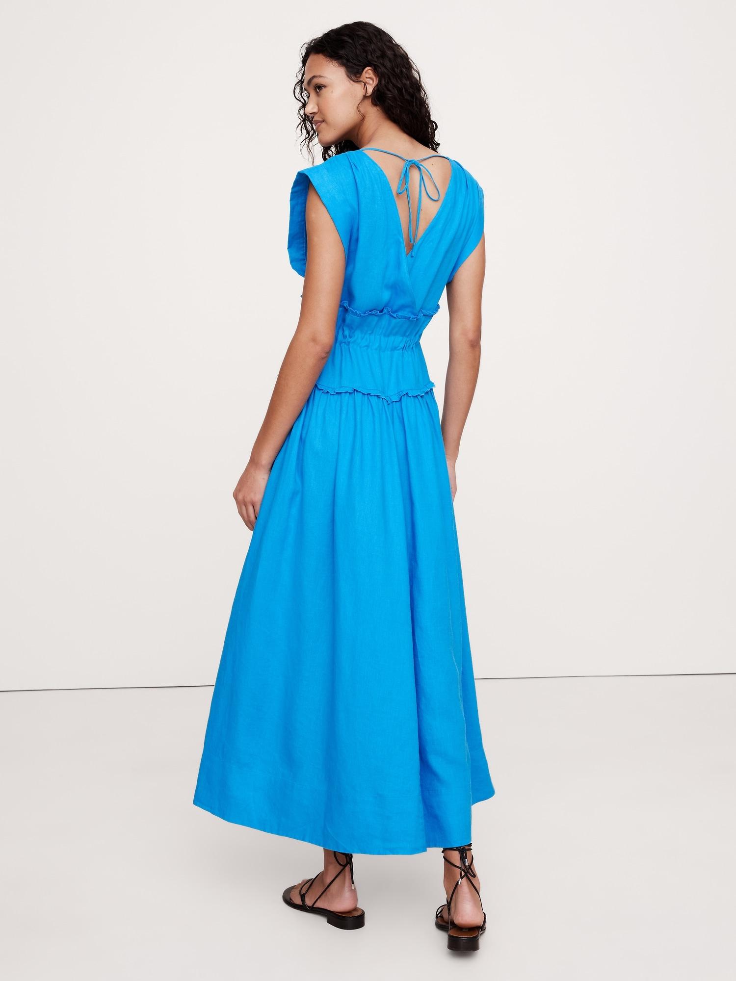 Linen Cinch-Waist Maxi Dress Product Image