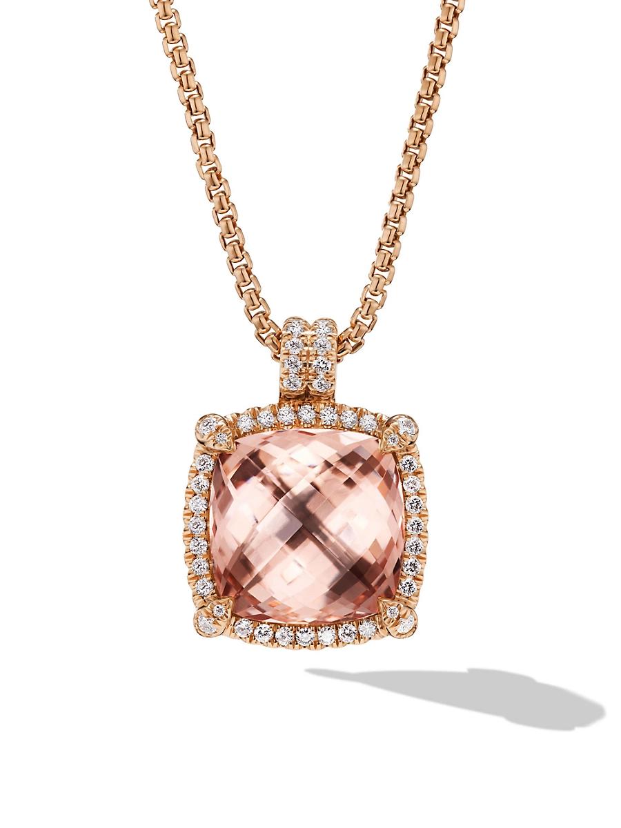 Womens Chatelaine Pav Bezel Pendant Necklace in 18K Rose Gold Product Image