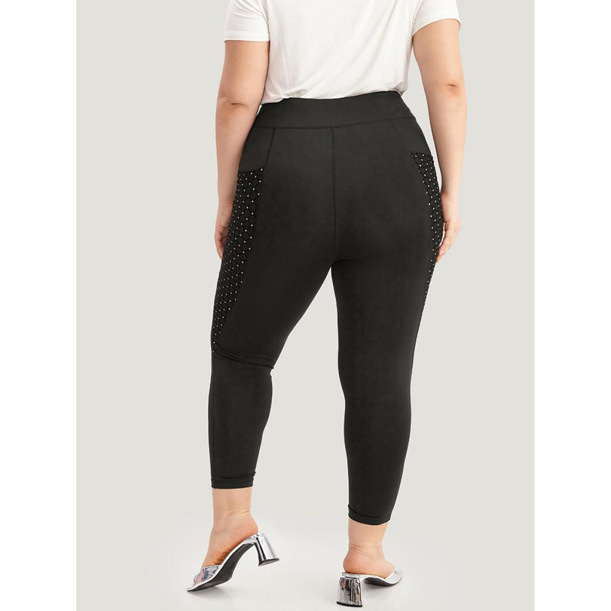 Plus Size Patchwork Glitter Pocket Leggings Women Black Elegant High stretch Skinny High Rise Dailywear Leggings BloomChic 12/L Product Image