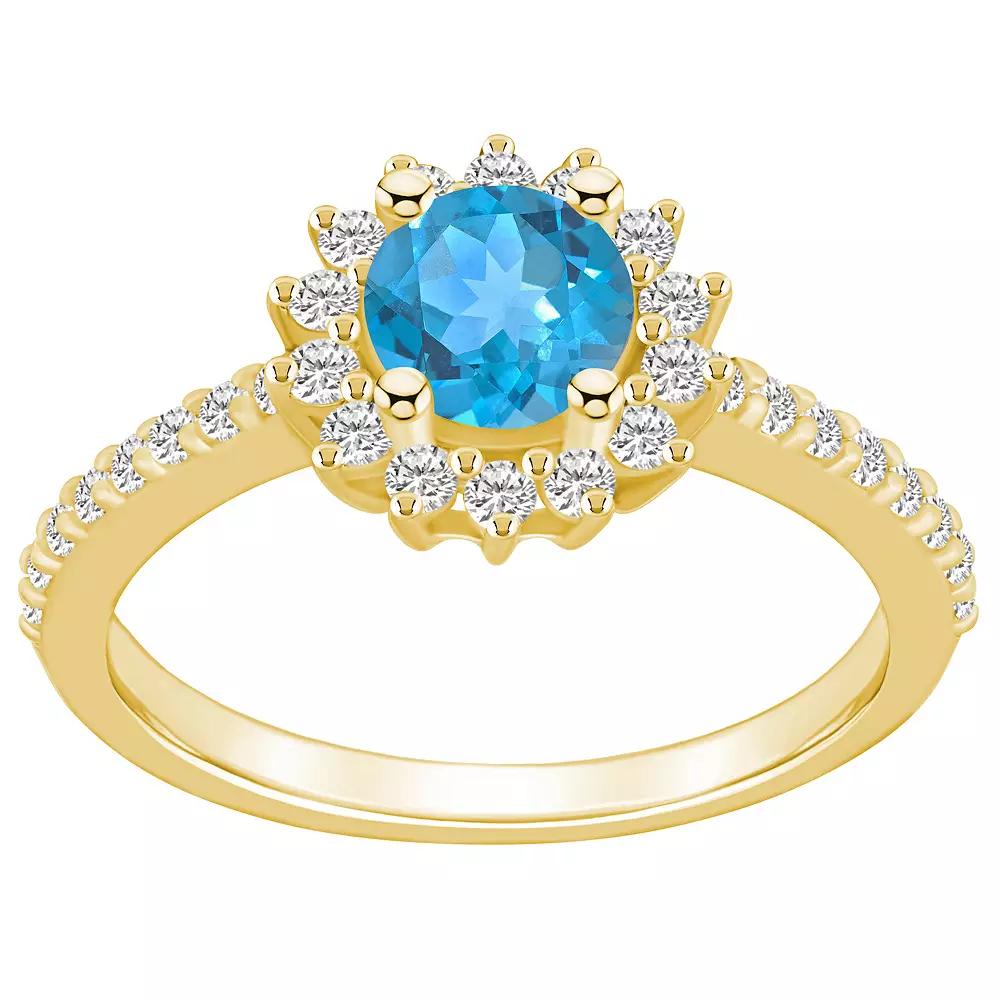Alyson Layne 14k Gold Blue Topaz & 1/2 Carat T.W. Diamond Halo Ring, Women's, Size: 6 Product Image