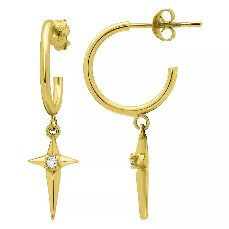 Aleure Precioso Half Hoop Cubic Zirconia Star Charm Earrings, Women's, Gold Tone Product Image
