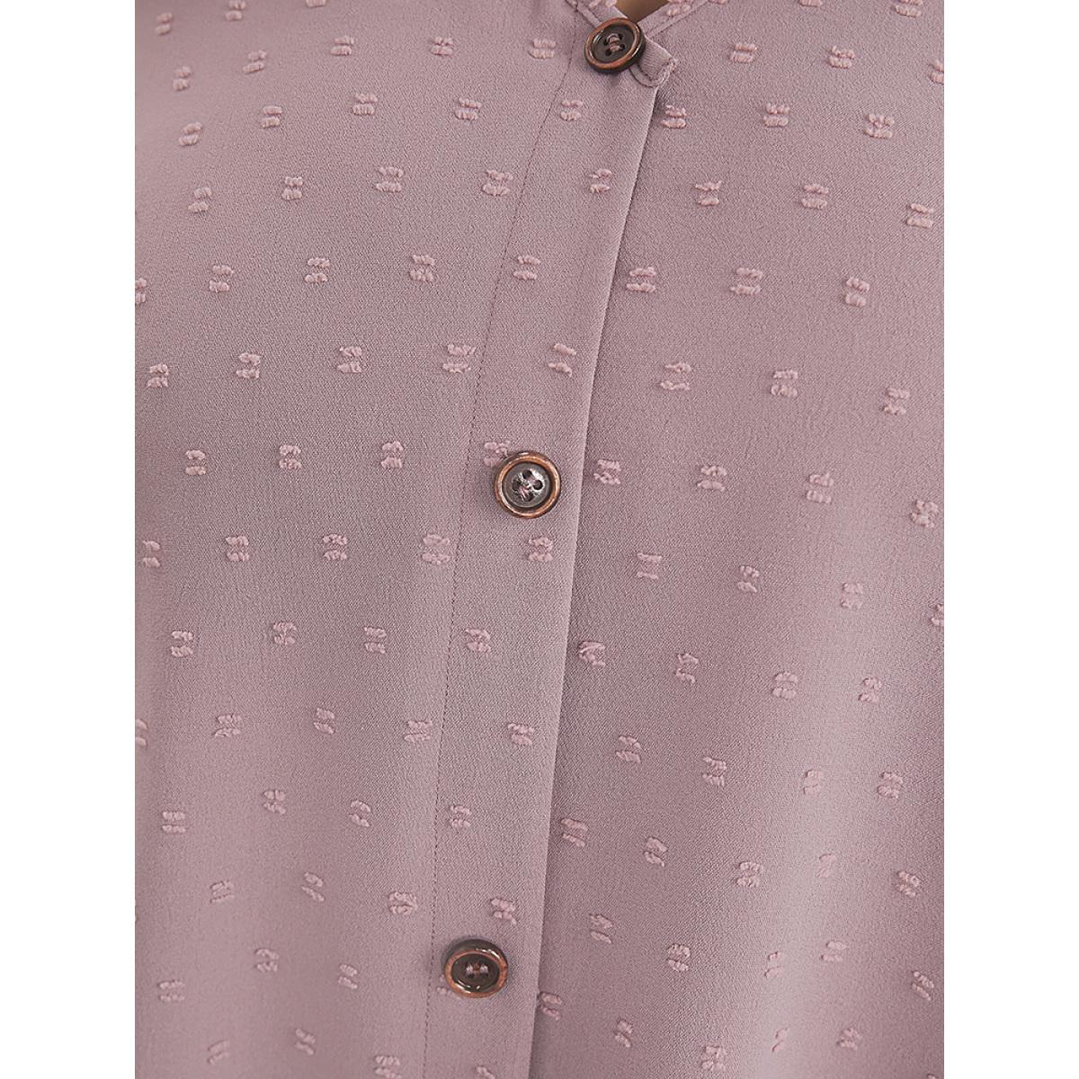 Plus Size Mauve Polka Dot V Neck Button Detail Cuffed Sleeve Blouse Women Office Elbow-length sleeve V-neck Office Blouses BloomChic 28/5X Product Image