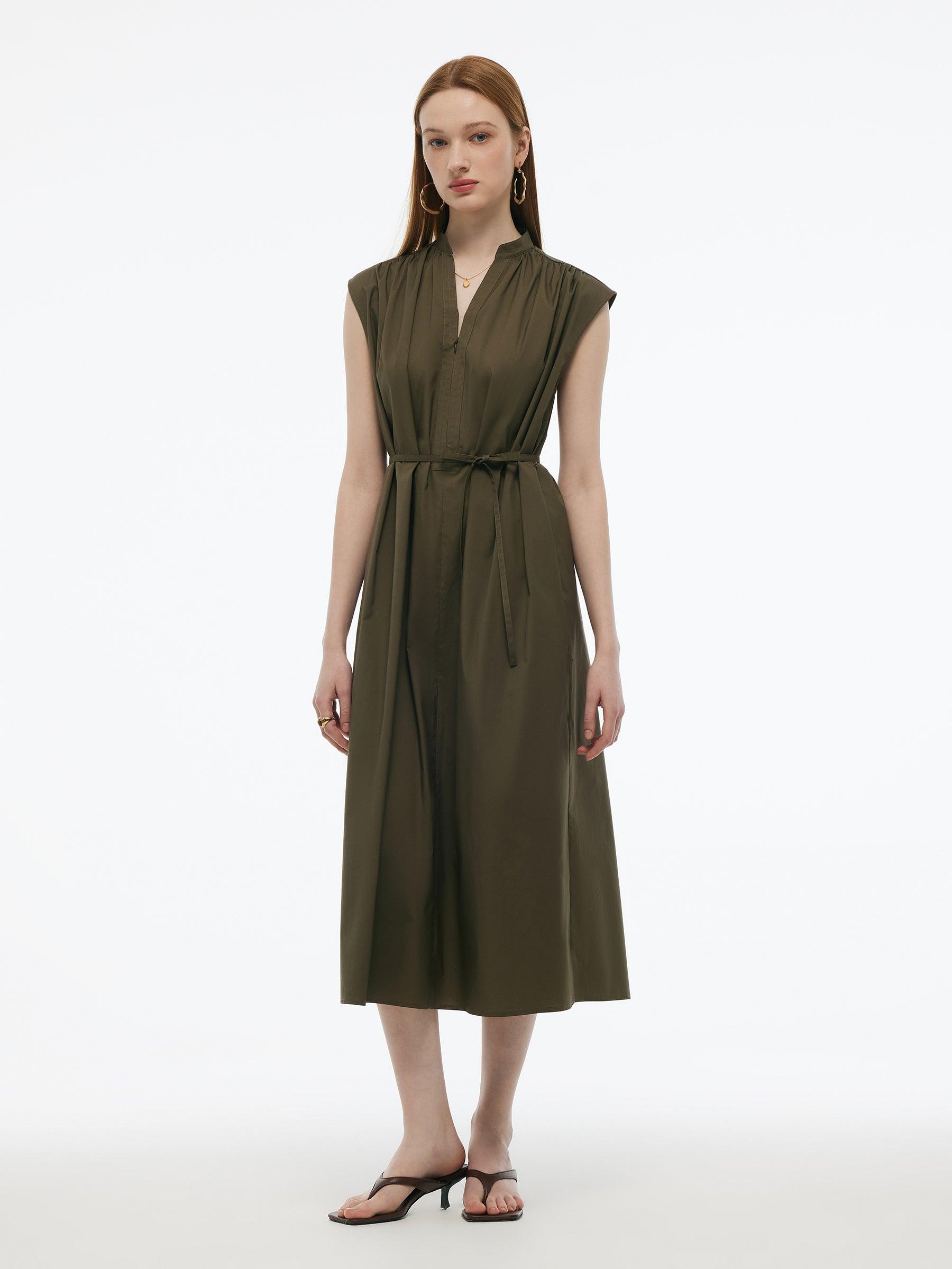 Cap Sleeve Adjustable V-Neck Women Maxi Dress With Belt Product Image