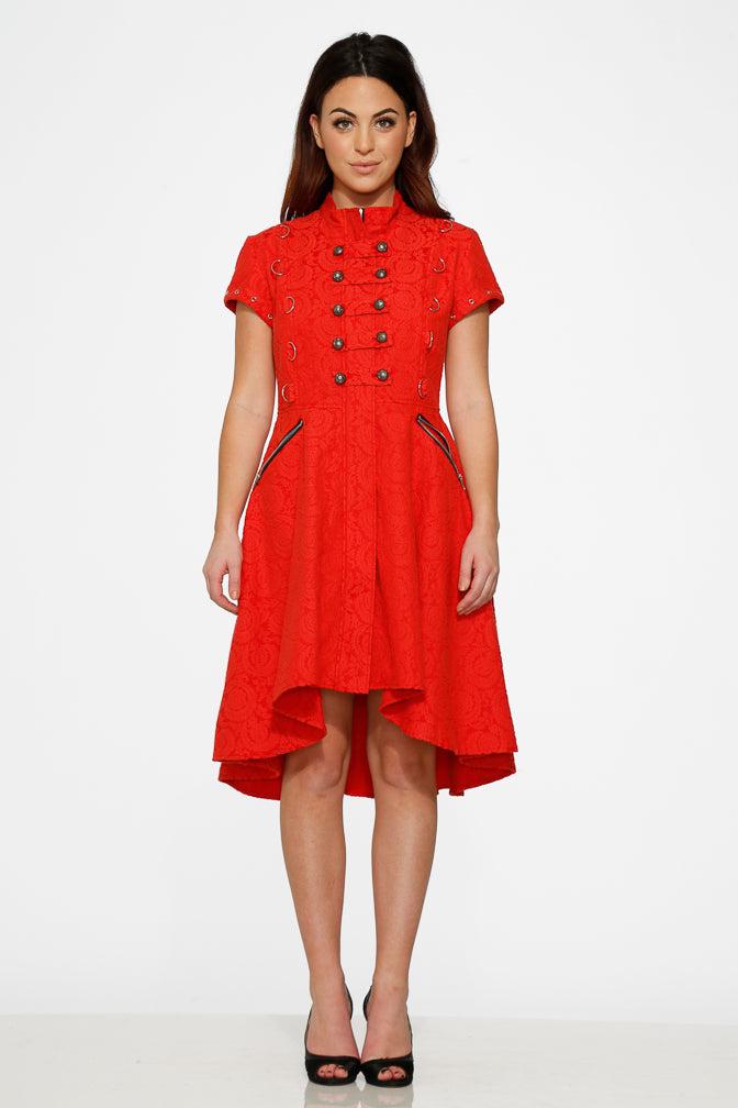 Red Jacquard Battalion Swing Dress Product Image