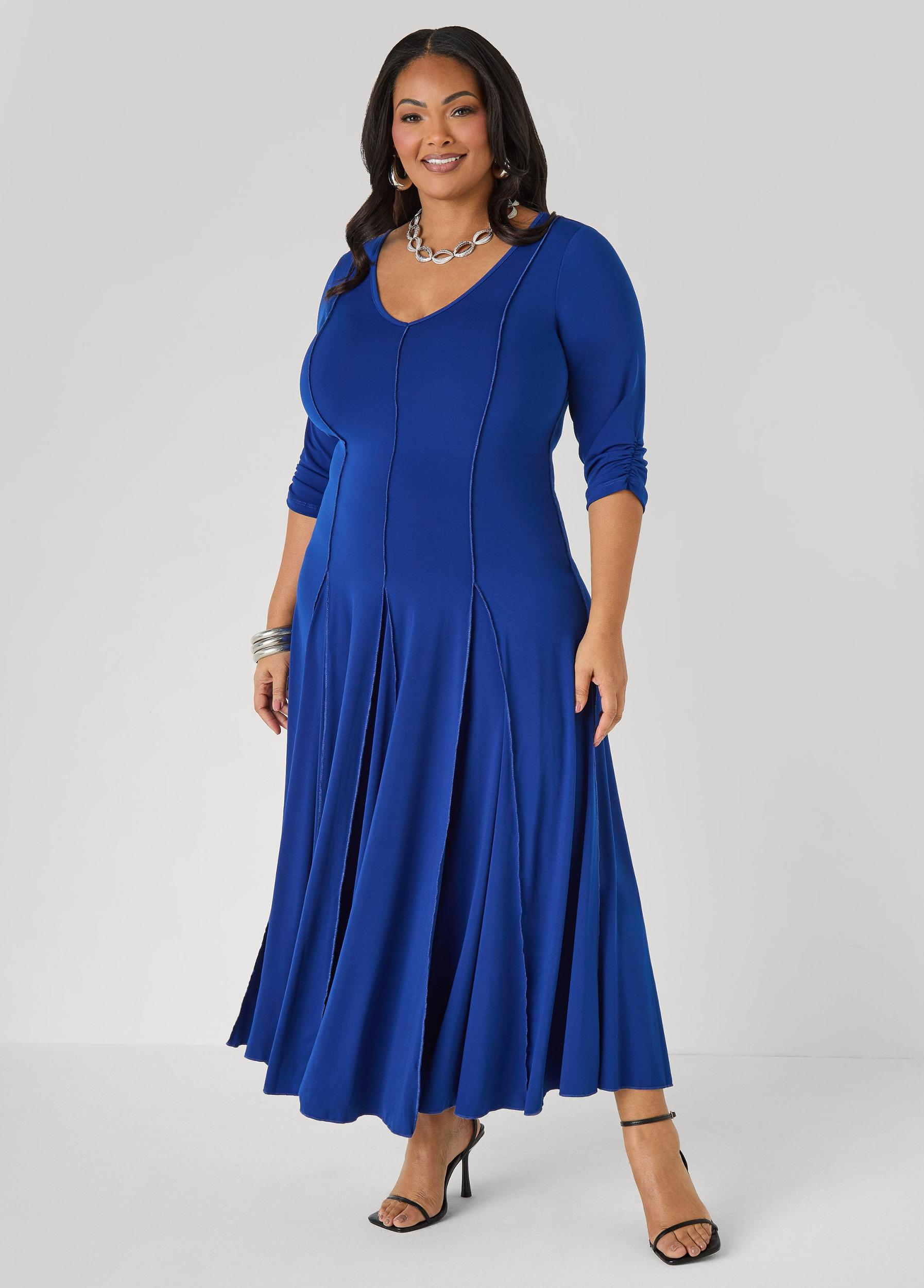 Ruched Sleeve Seamed Maxi Dress Product Image