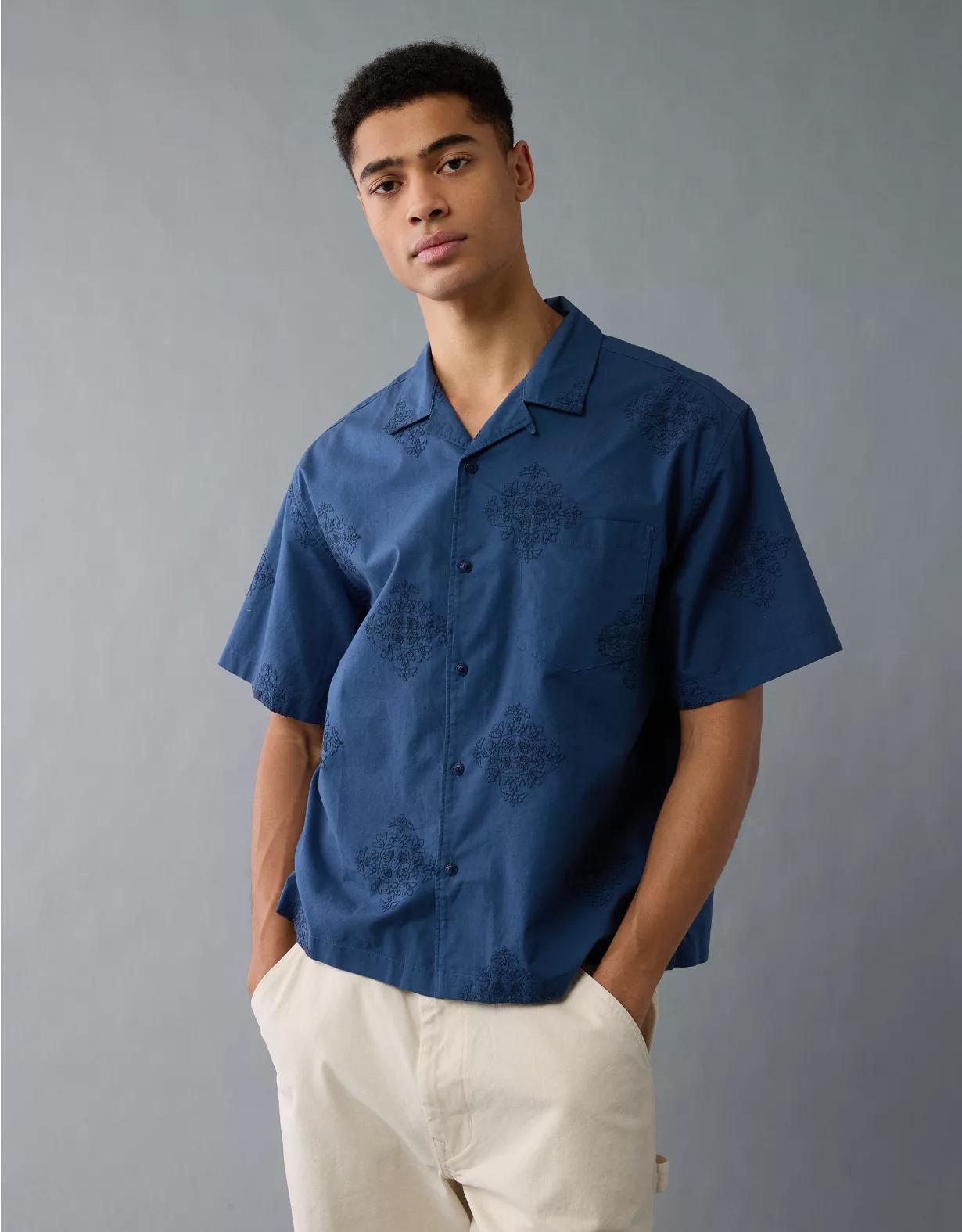 AE Poolside Linen-Blend Printed Button-Up Shirt Product Image