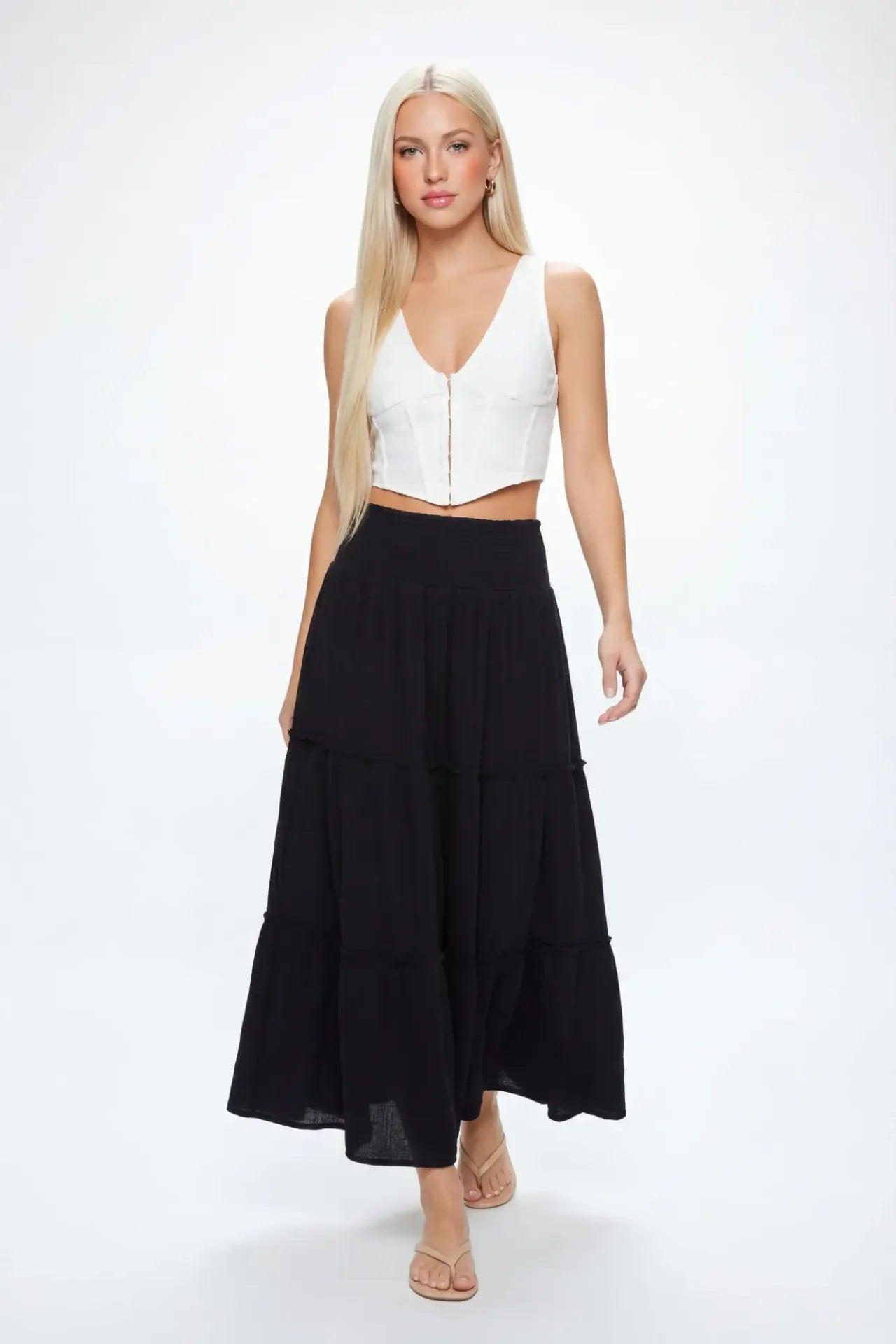 Smocked Waist Tiered Maxi Skirt Female Product Image