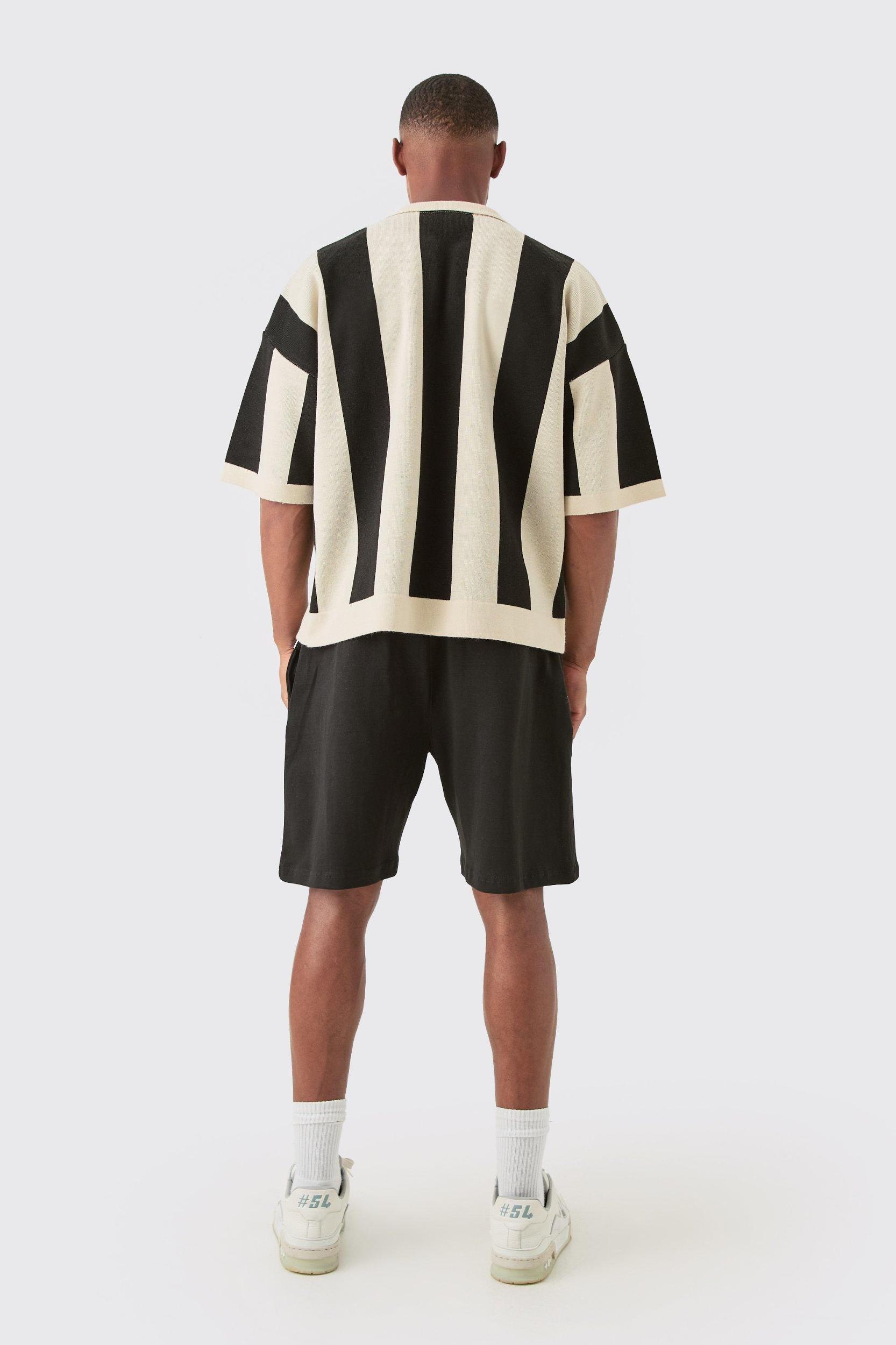 Boxy Moto Stripe Knitted Polo | boohooMAN USA Product Image