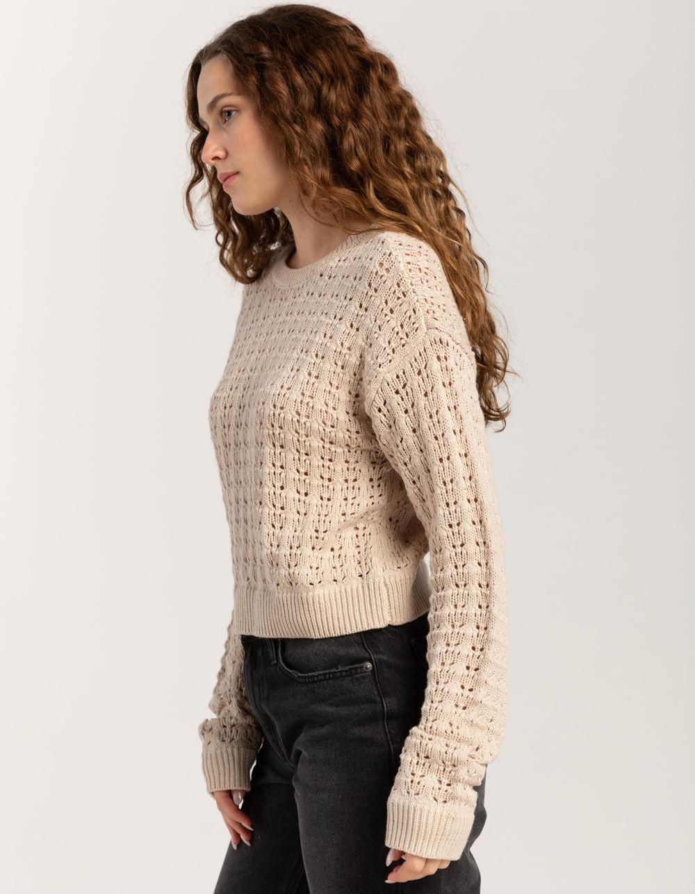 FULL TILT Open Weave Womens Sweater - TAN Product Image