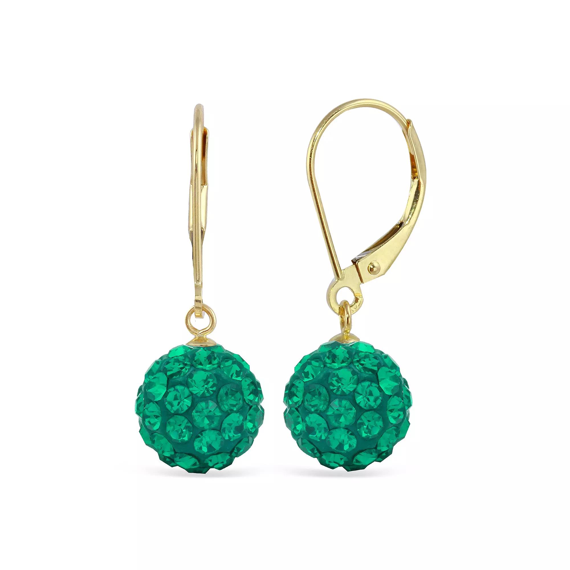 Sterling Silver Crystal Ball Drop Earrings, Women's, Green Product Image