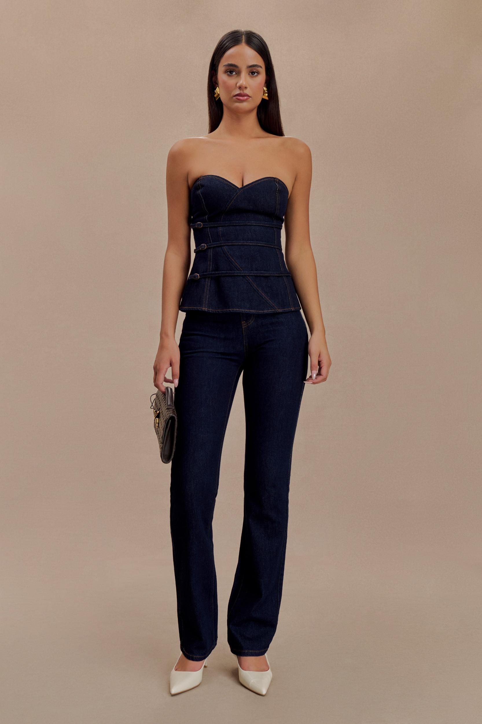 Sylas Strapless Buckle Denim Top - Indigo Blue Product Image