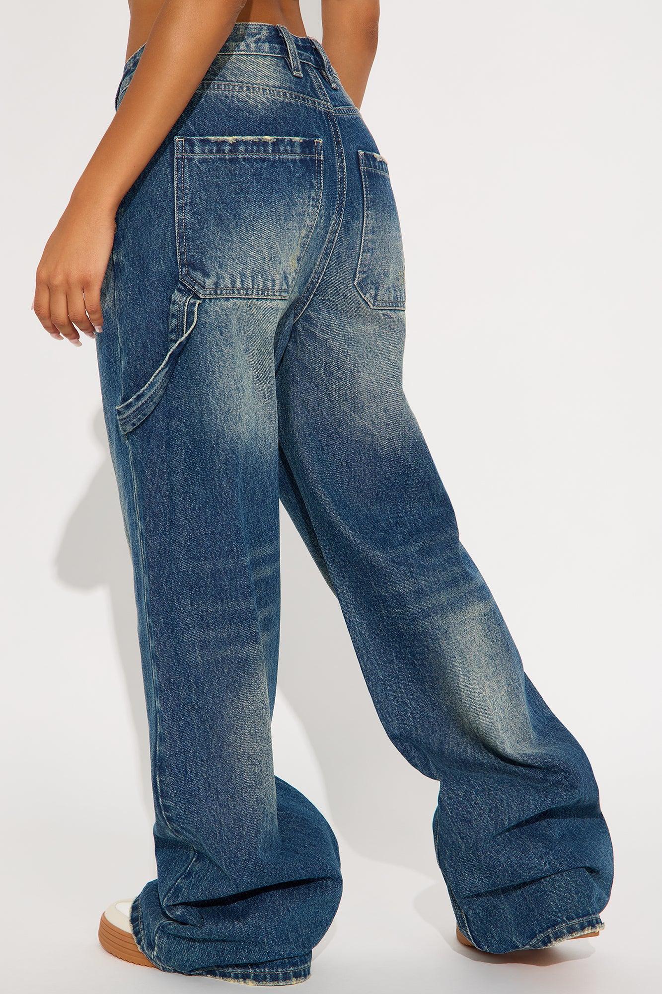Make It Or Break It Baggy Wide Leg Jeans - Dark Wash Female Product Image