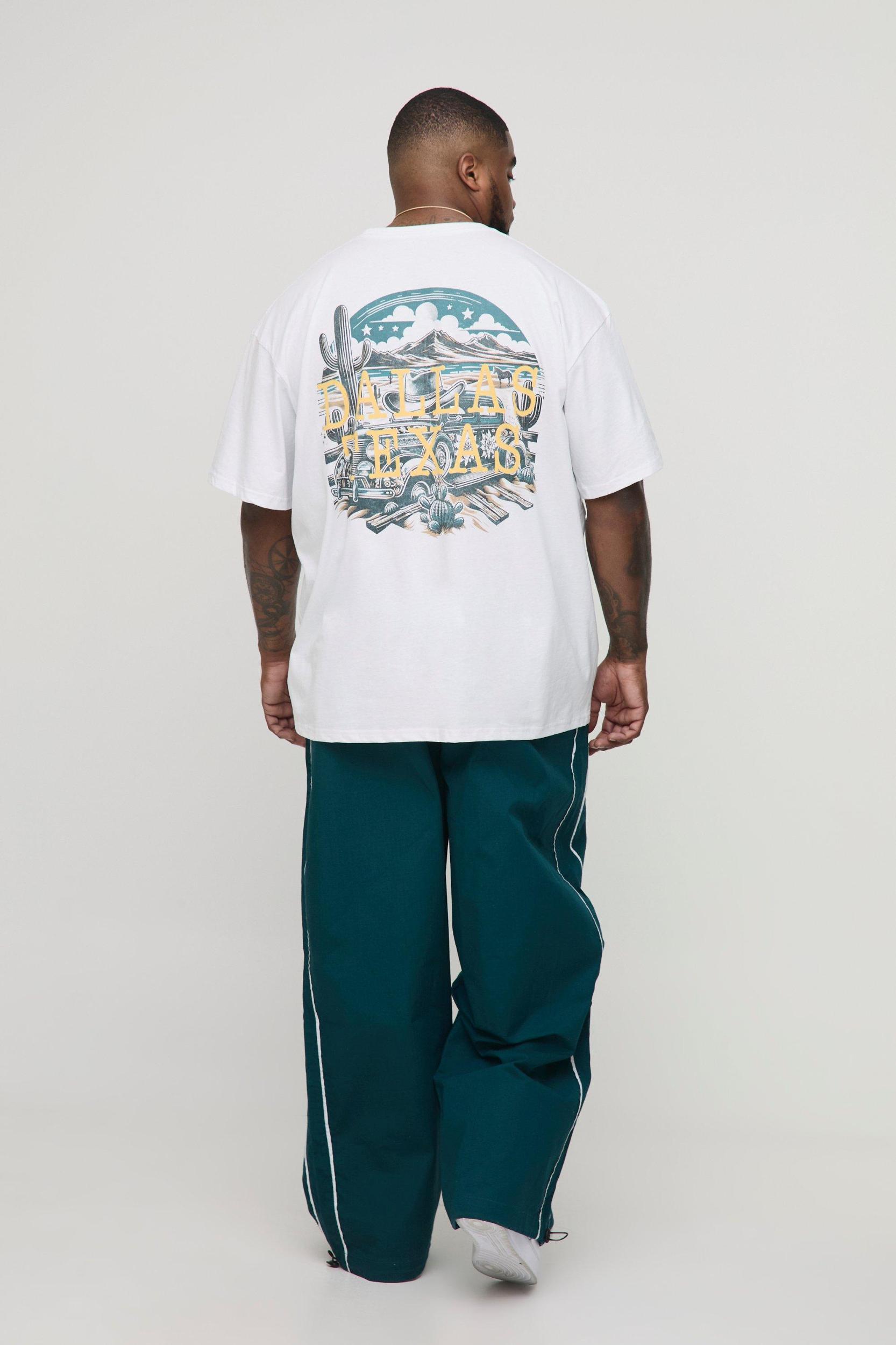 Plus Oversized Western Dallas Texas Landscape Print T-Shirt | boohooMAN USA Product Image