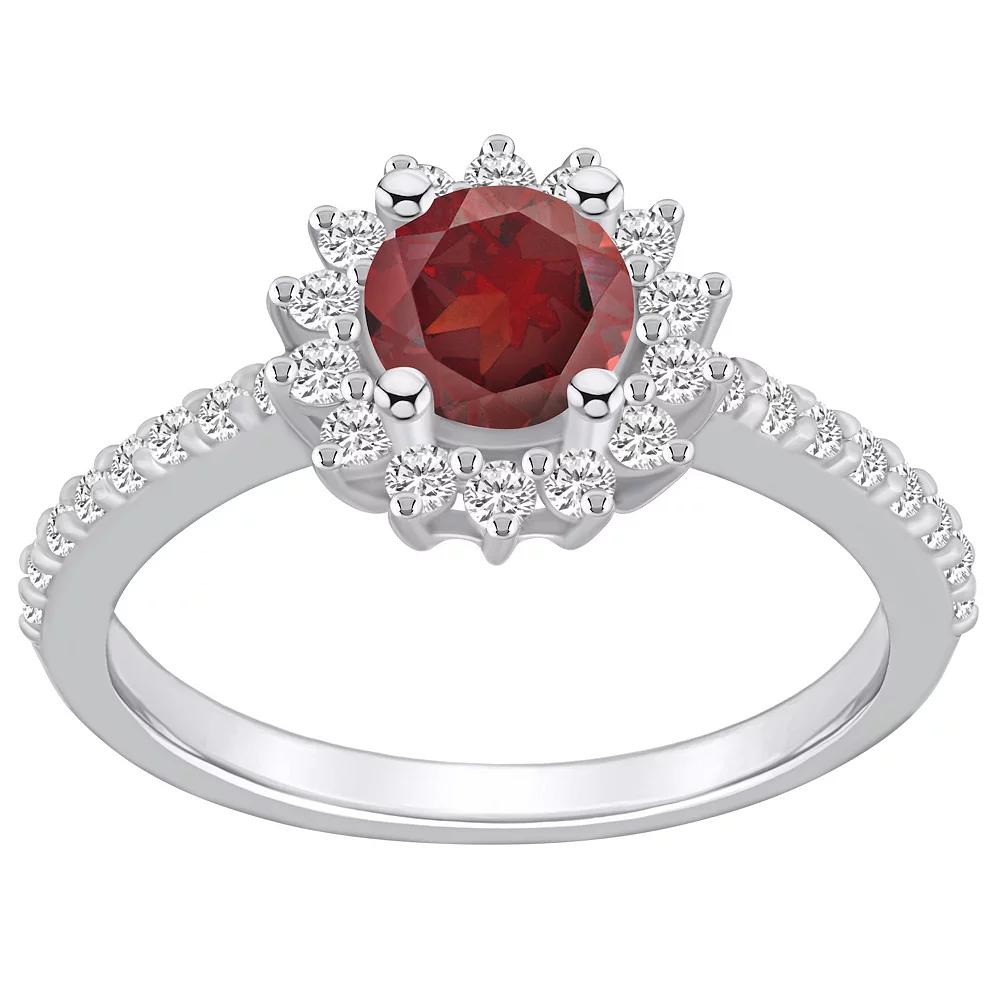 Alyson Layne 14k Gold Garnet & 1/2 Carat T.W. Diamond Halo Ring, Women's, Size: 6, Red Product Image