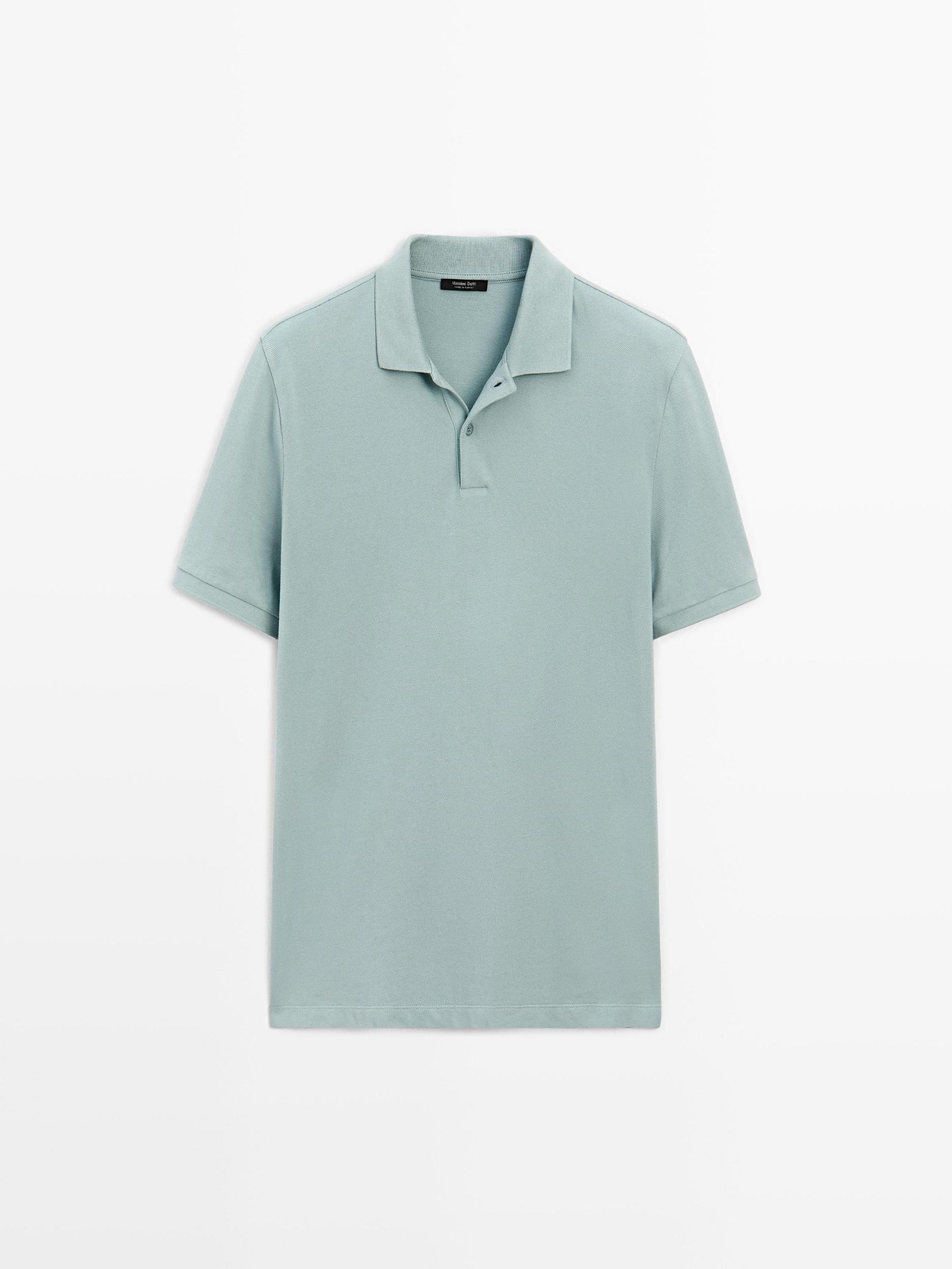 Micro textured piqué cotton polo shirt Product Image