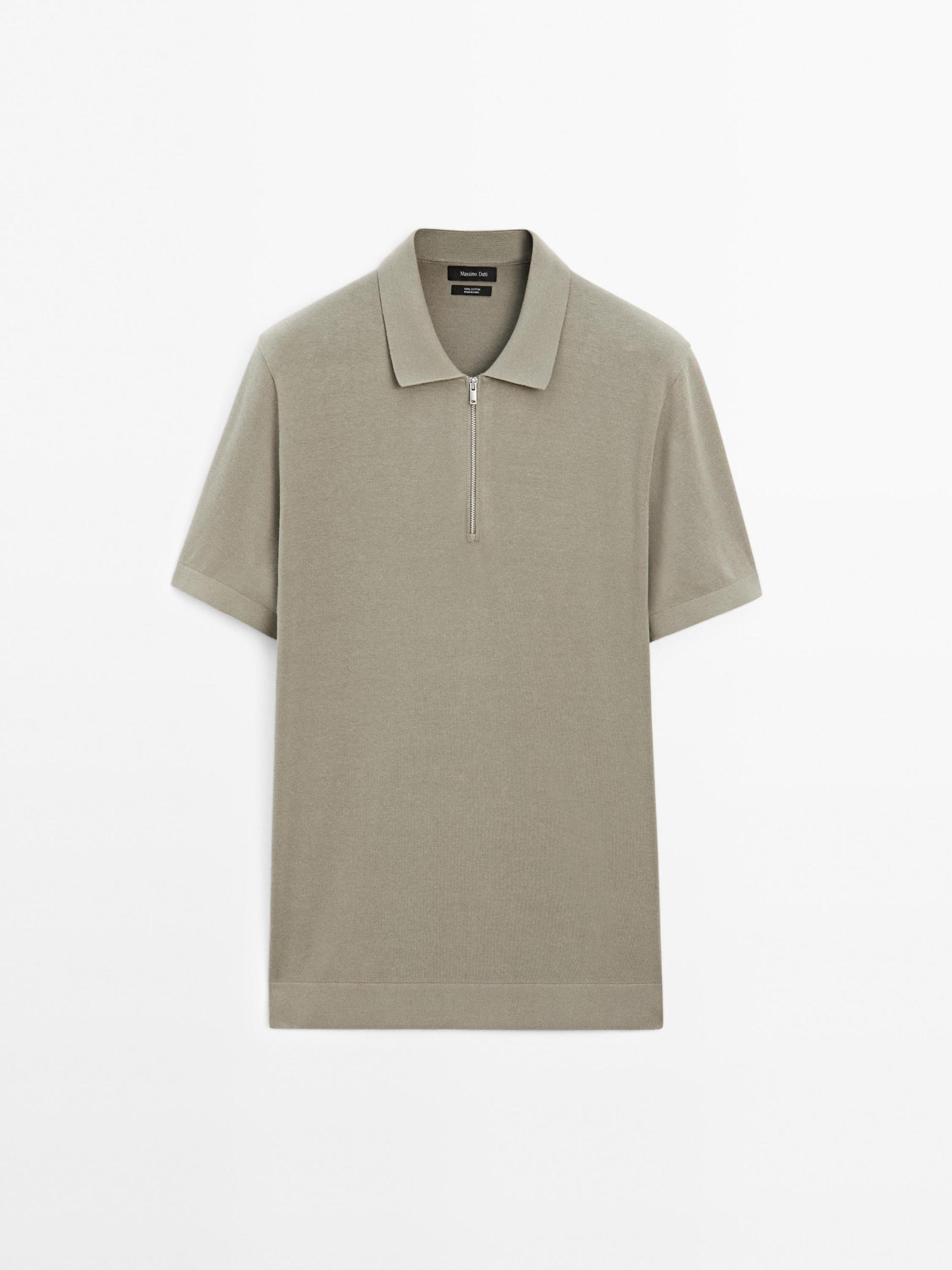 Cotton knit quarter-zip polo shirt Product Image