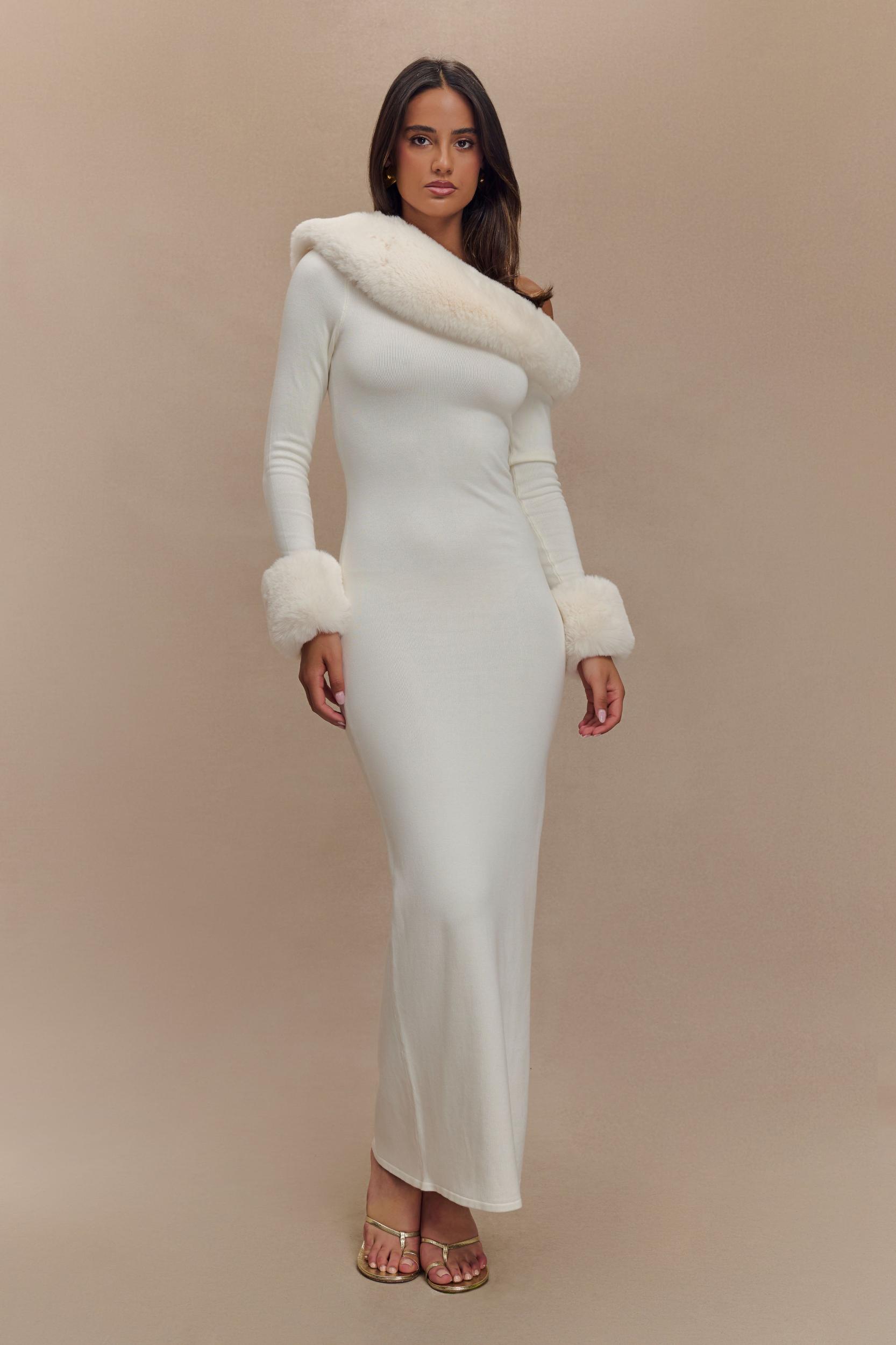 Karleigh Faux Fur Knit Maxi Dress - Ivory Product Image