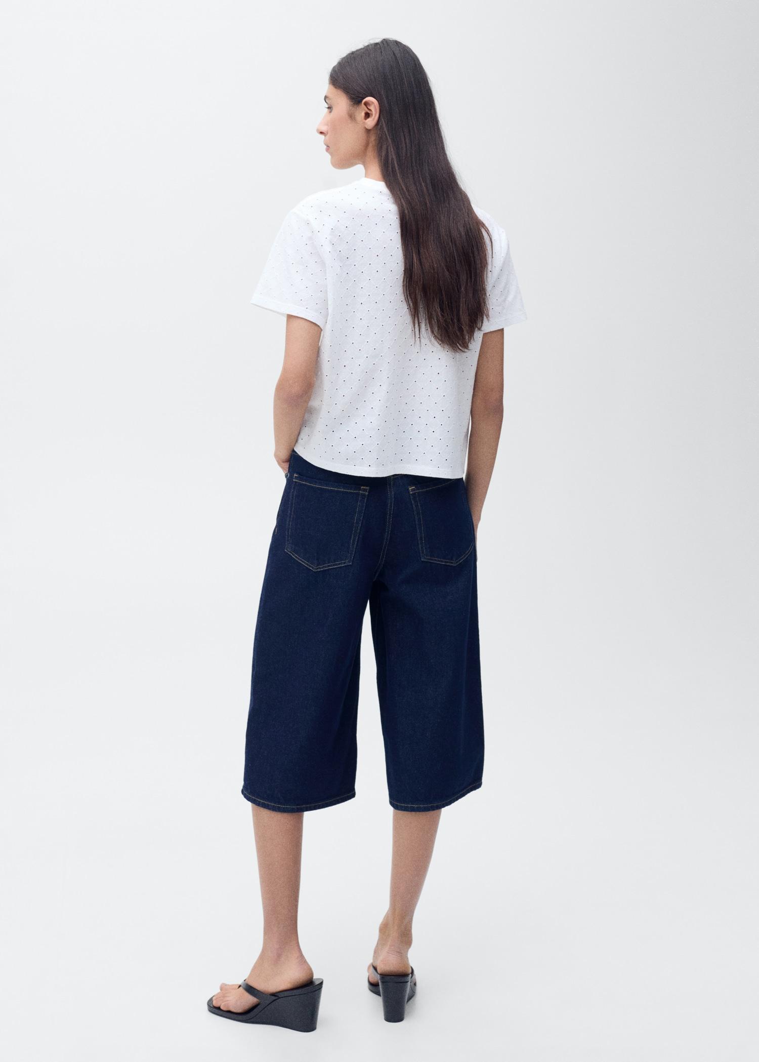 Embroidered openwork t-shirt - Women | MANGO USA Product Image