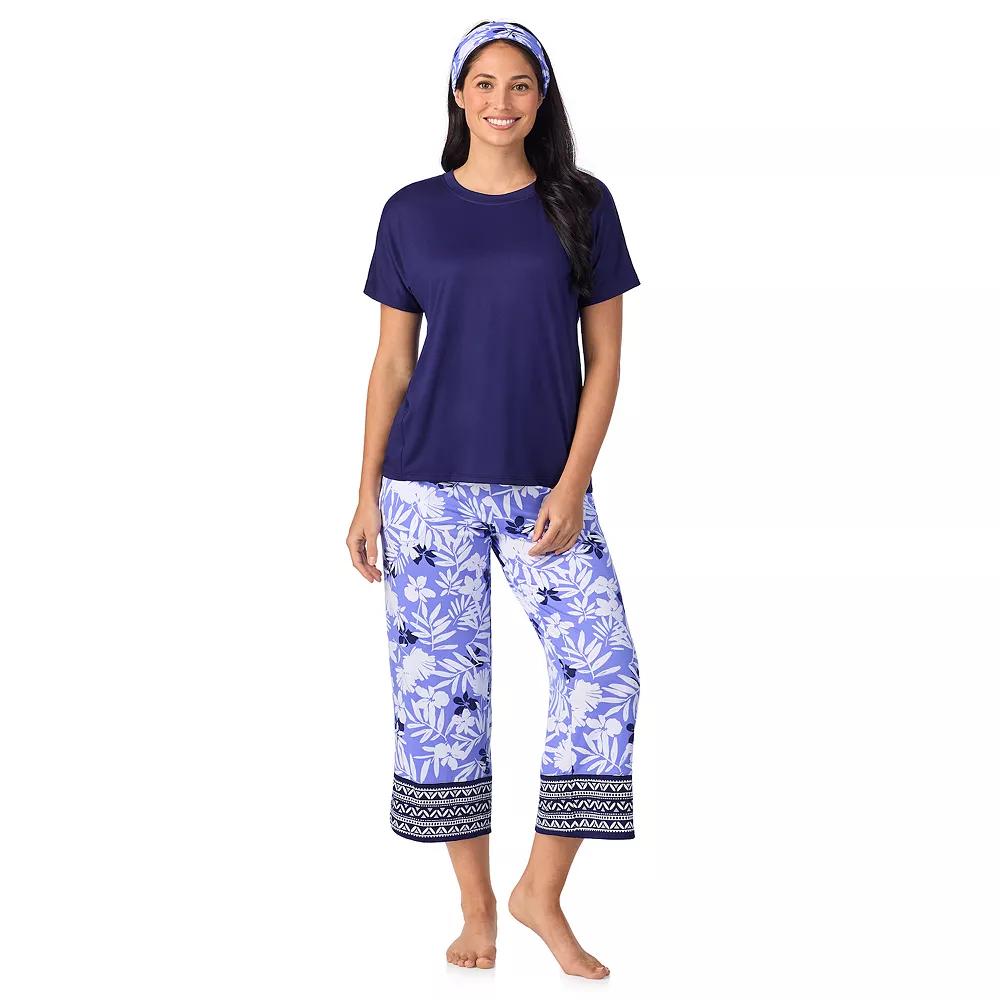 Women's Cuddl Duds® 2-pc. Pajama Crewneck Top & Pajama Capri Pants Set with Matching Headband, Size: XXL, Purple Mono Floral Product Image