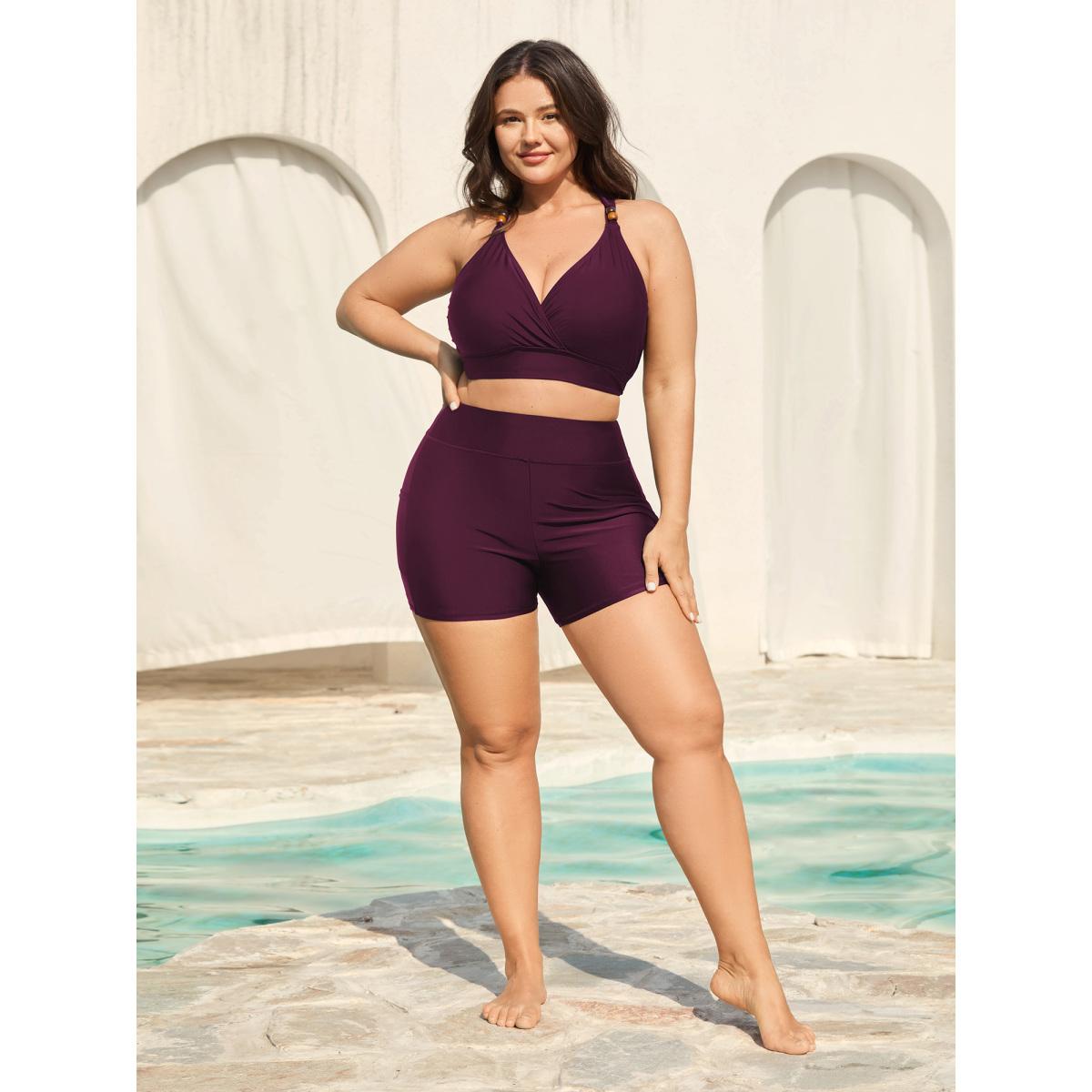 Plus Size Sculpting Pockets Solid Swim Bottoms Women's Swimwear Black Beach Patchwork High stretch Skinny High Rise Side seam pocket Curve Swim Bottoms BloomChic 22-24/3X Product Image