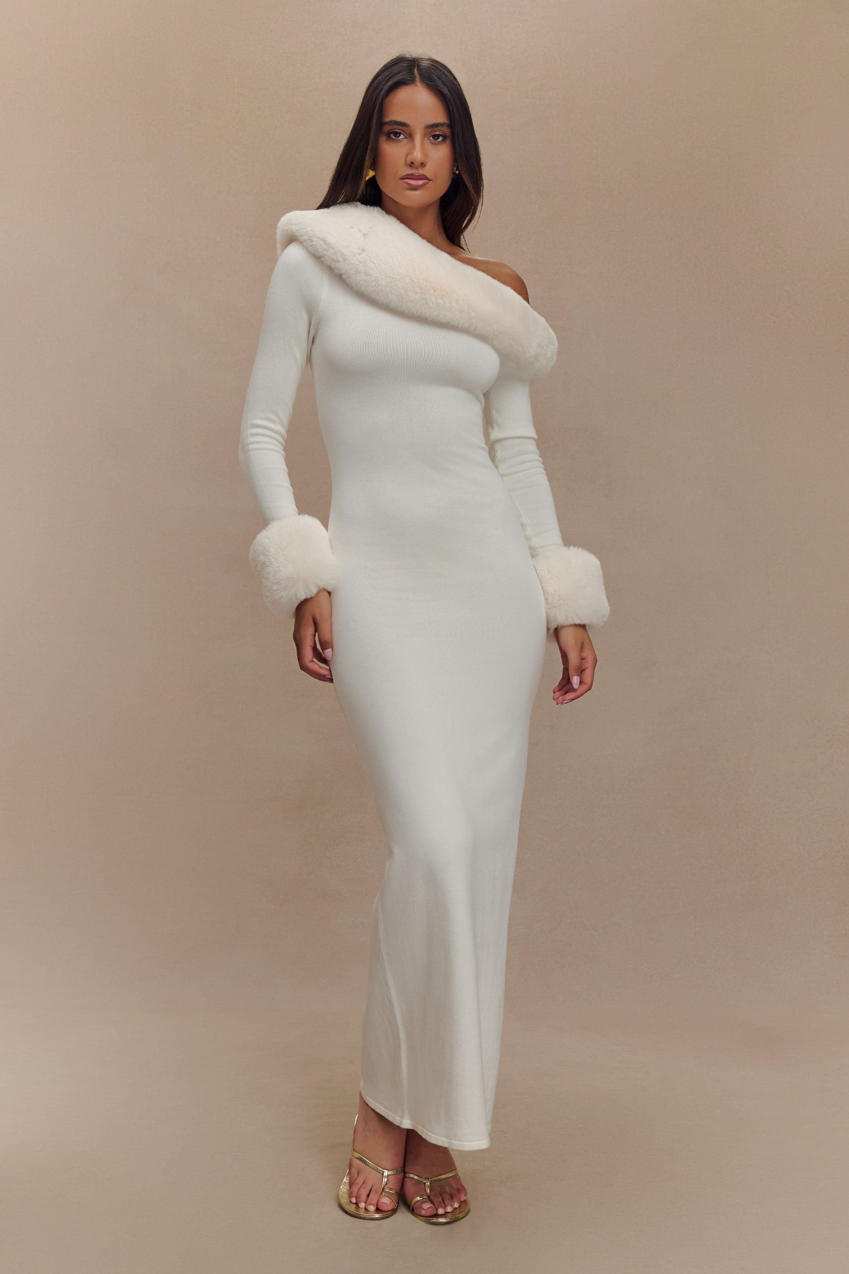 Karleigh Faux Fur Knit Maxi Dress - Ivory Product Image