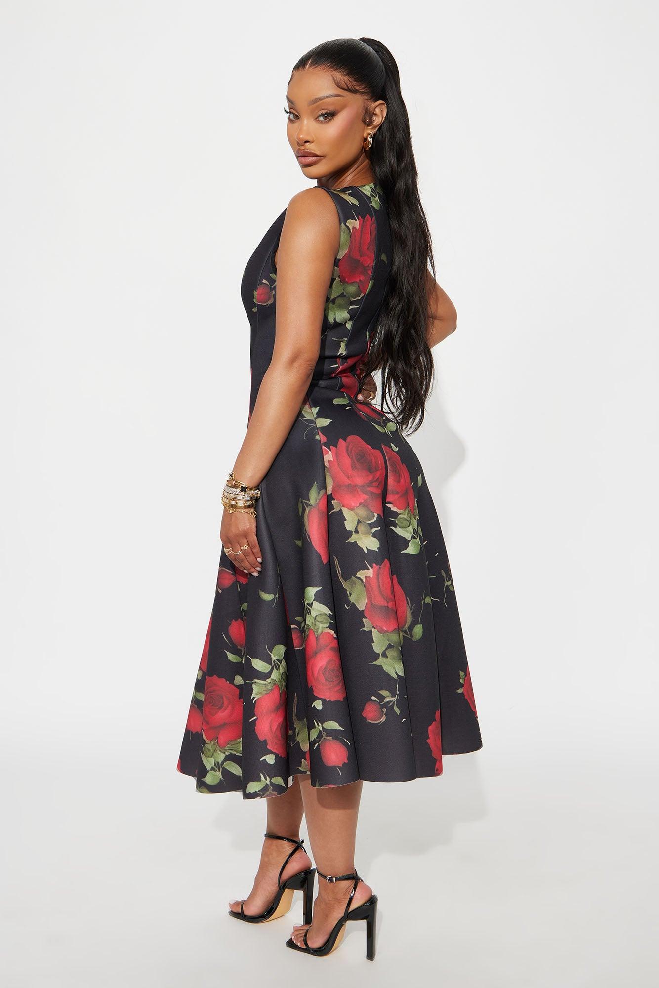 Sweet Sunday Pleated Floral Midi Dress - Red/combo Female Product Image
