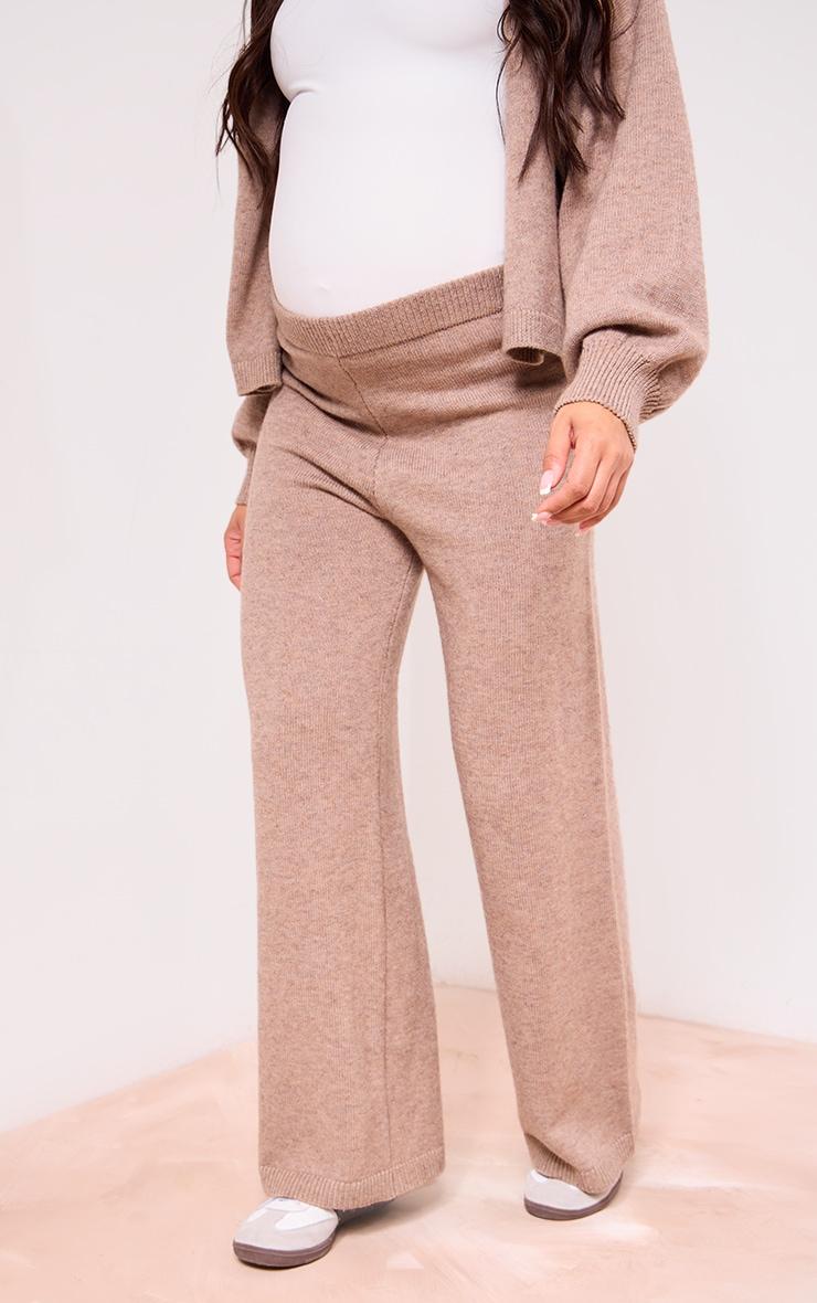 Maternity Brown Knit Wide Leg Pants Product Image