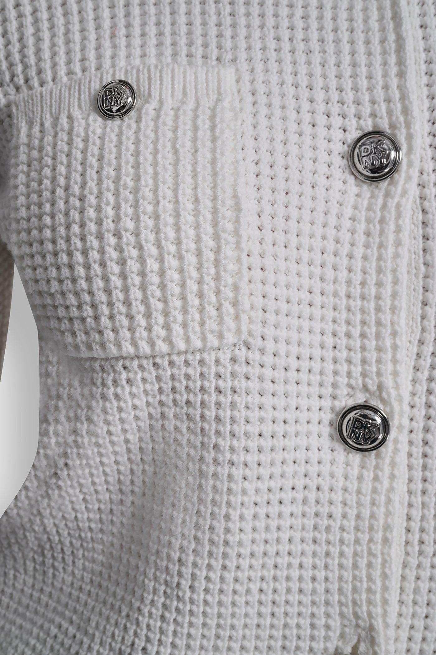TUCK STITCH CREW NECK CARDIGAN Product Image