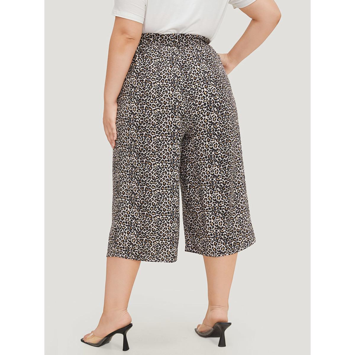 Plus Size Leopard Print Pocket Belted Loose Pants Women Multicolor Elegant High Rise Dailywear Pants BloomChic 14-16/1X Product Image