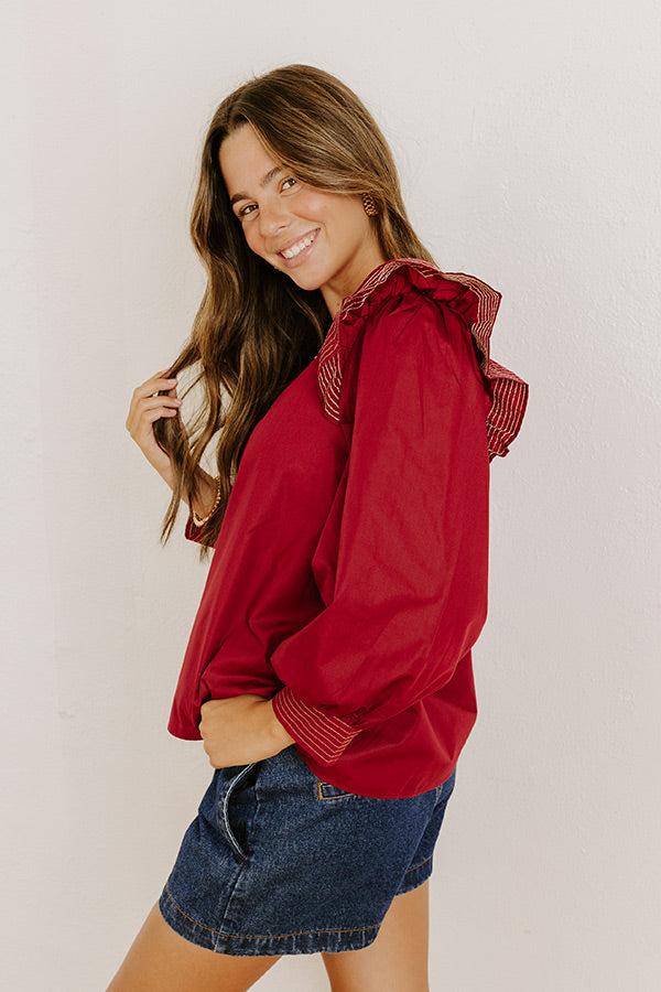 Chic Moment Ruffle Top in Crimson Product Image