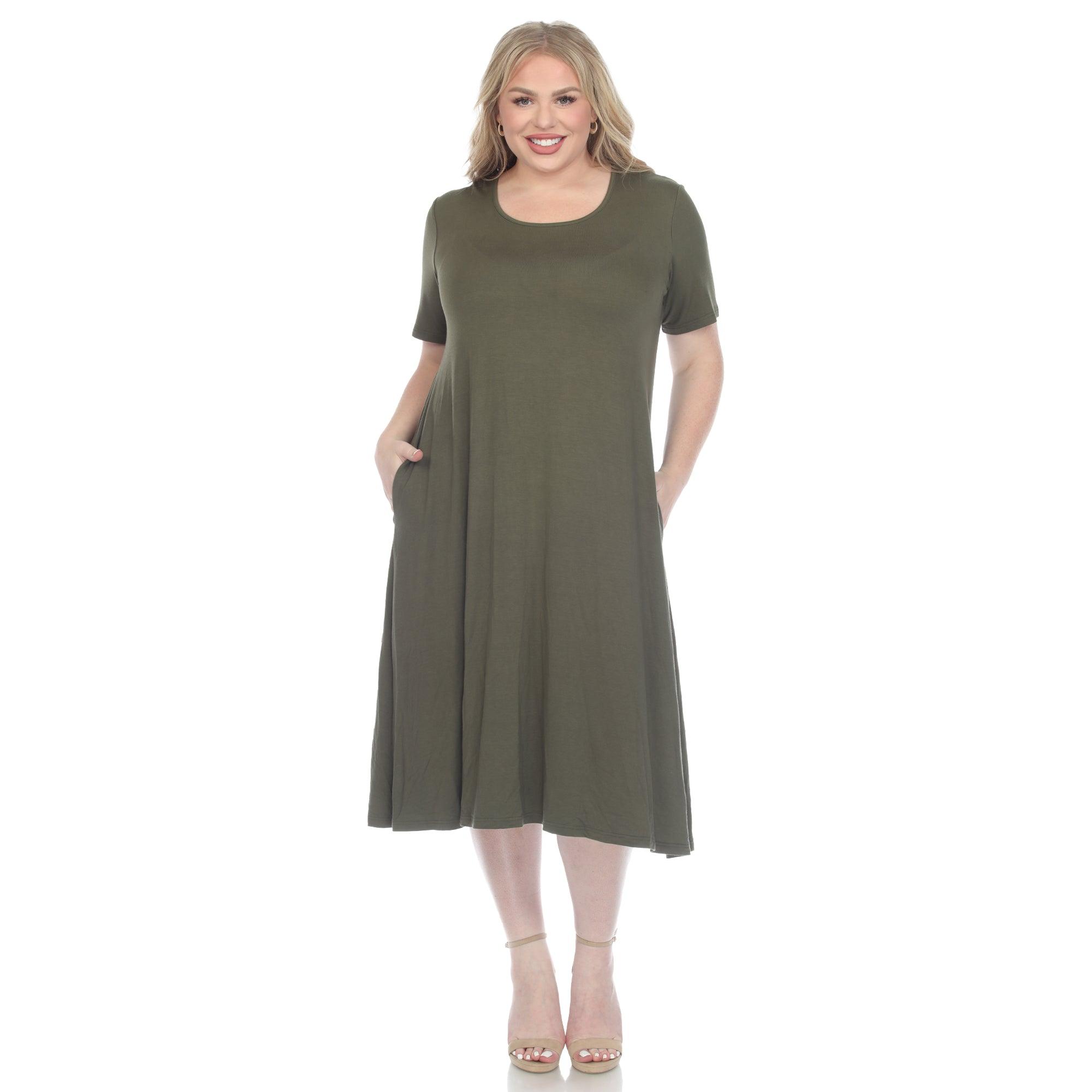 Short Sleeve Pocket Swing Midi Dress - Plus Product Image