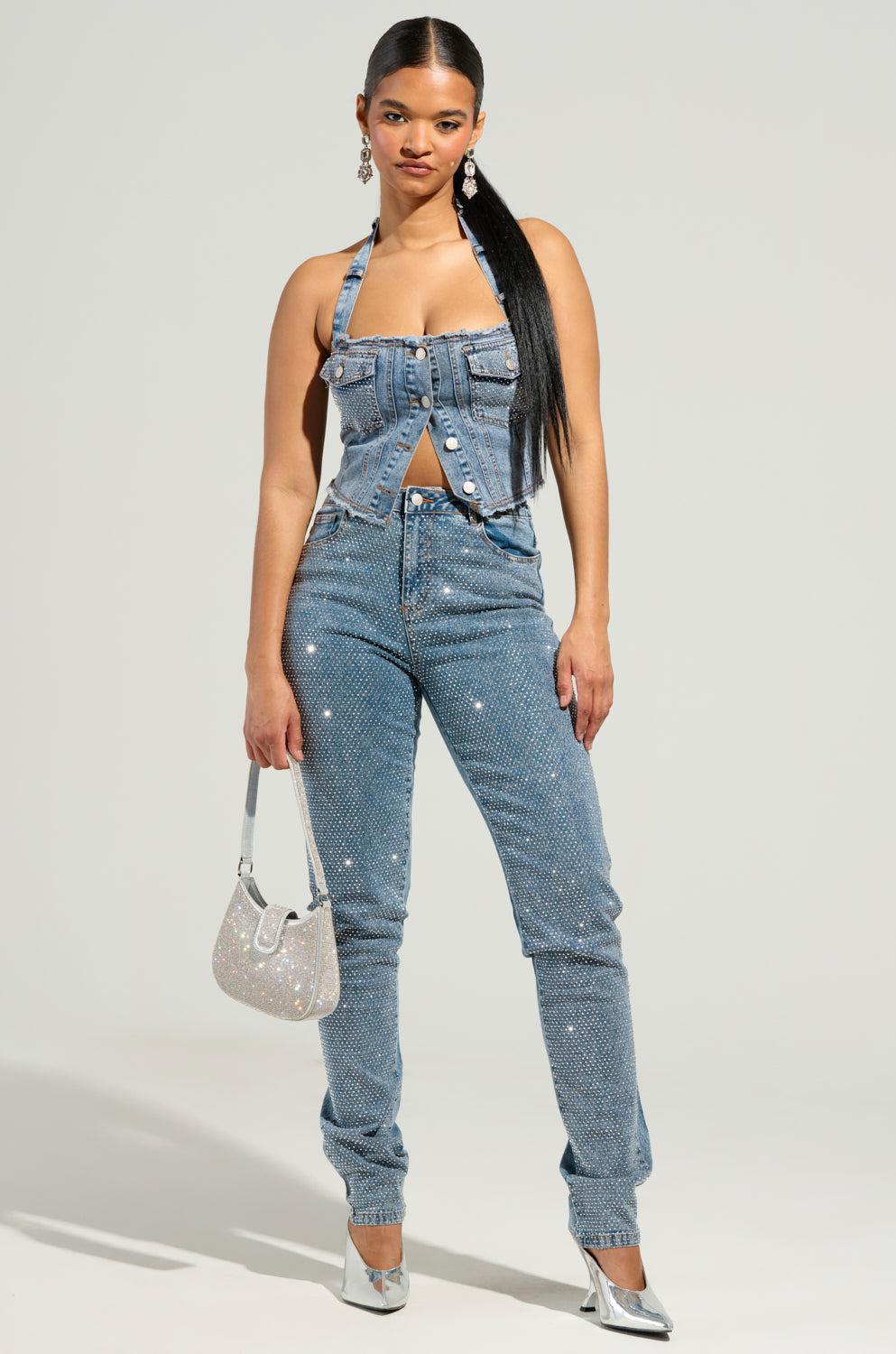 JOLIE RHINESTONE EMBELLISHED TAPERED JEAN Product Image