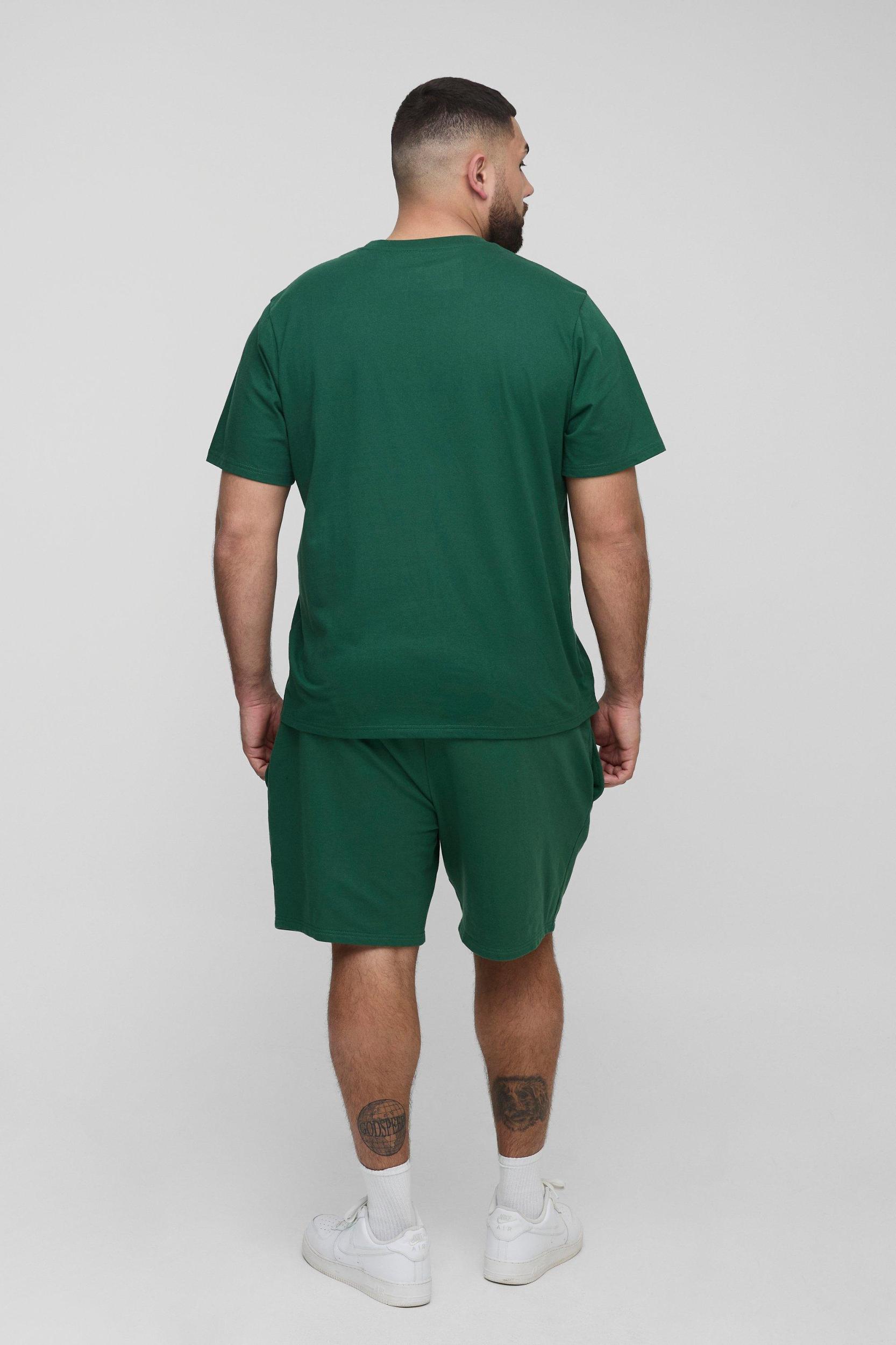 Plus Regular Fit Man Embroidered T-Shirt & Short Set | boohooMAN USA Product Image